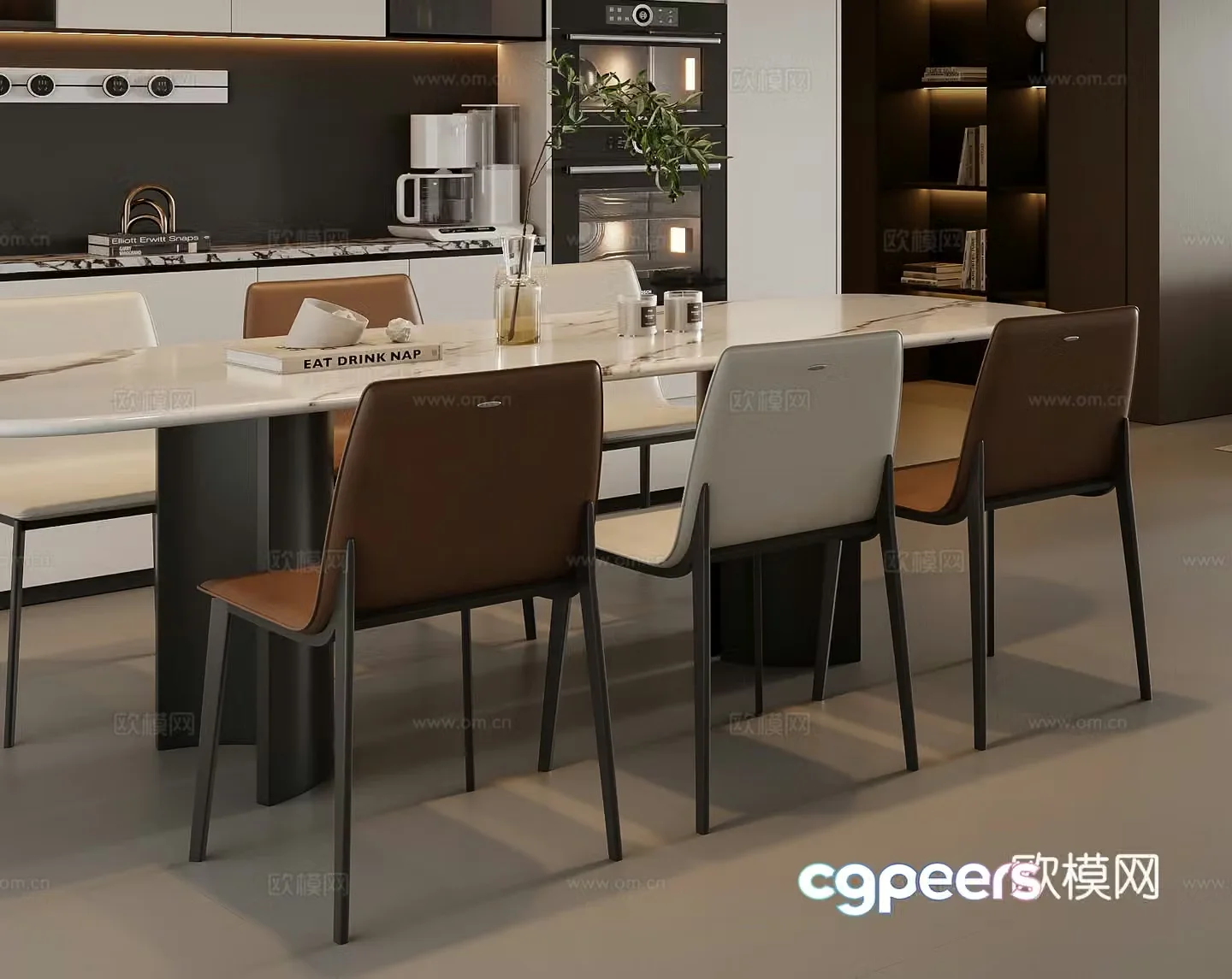 Modern dining table and chair combination 3D model