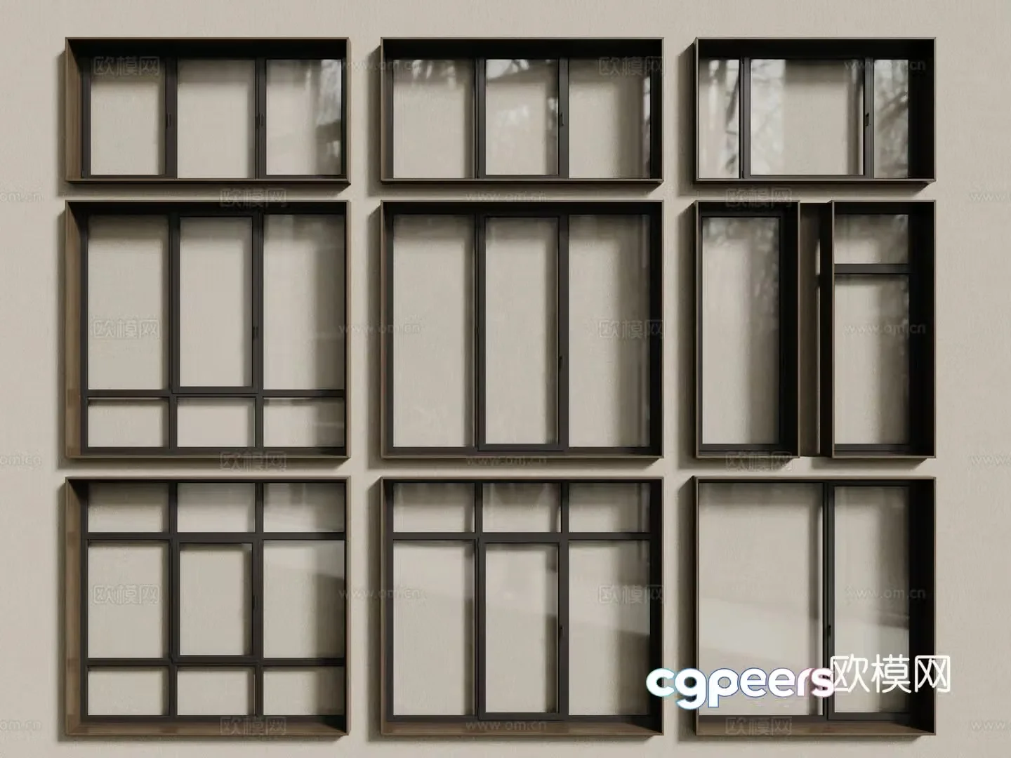 Modern wood grain windows wooden windows casement windows floor-to-ceiling windows sliding windows 3d model