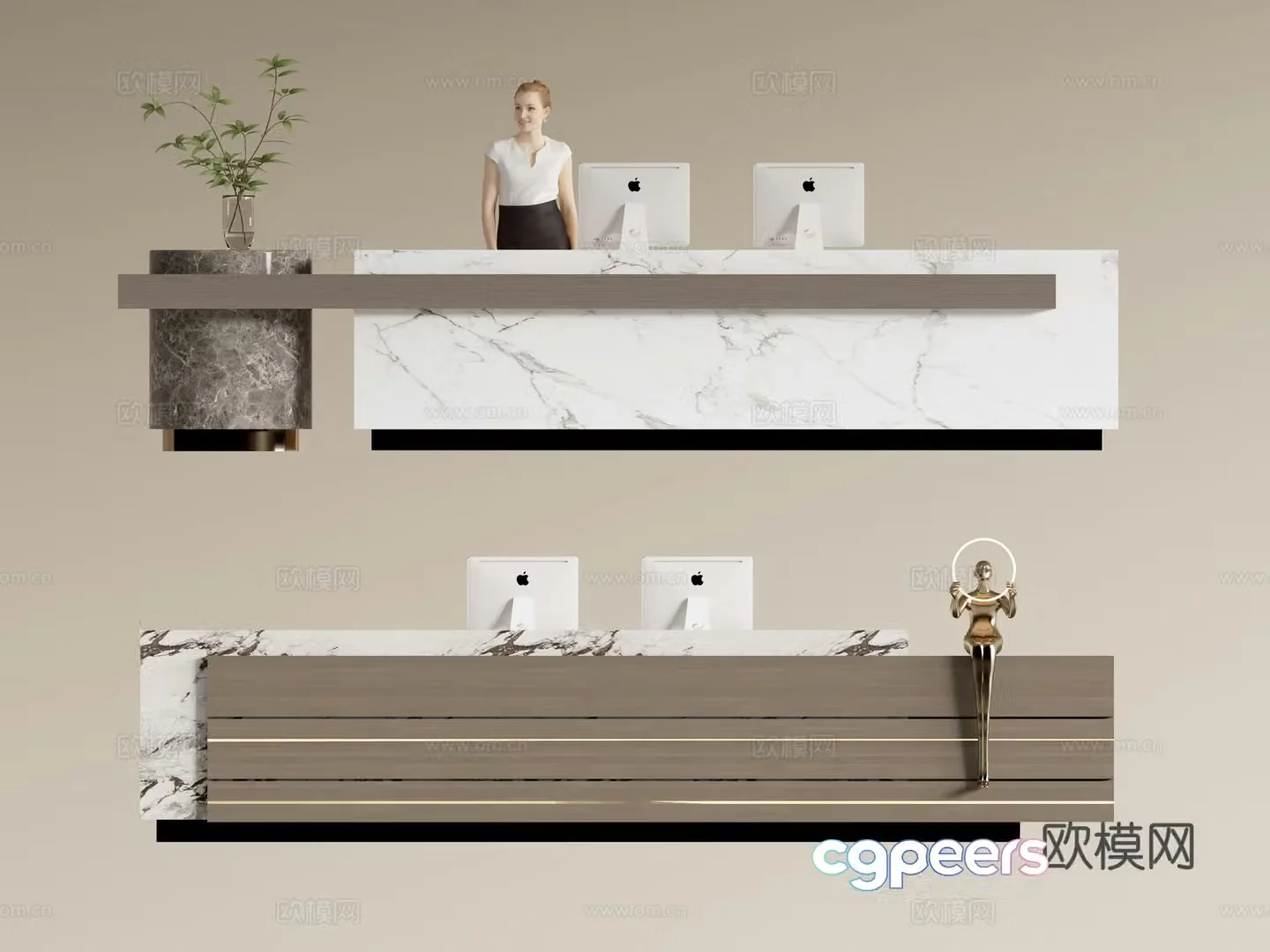 Modern company front desk reception desk service desk 3d model