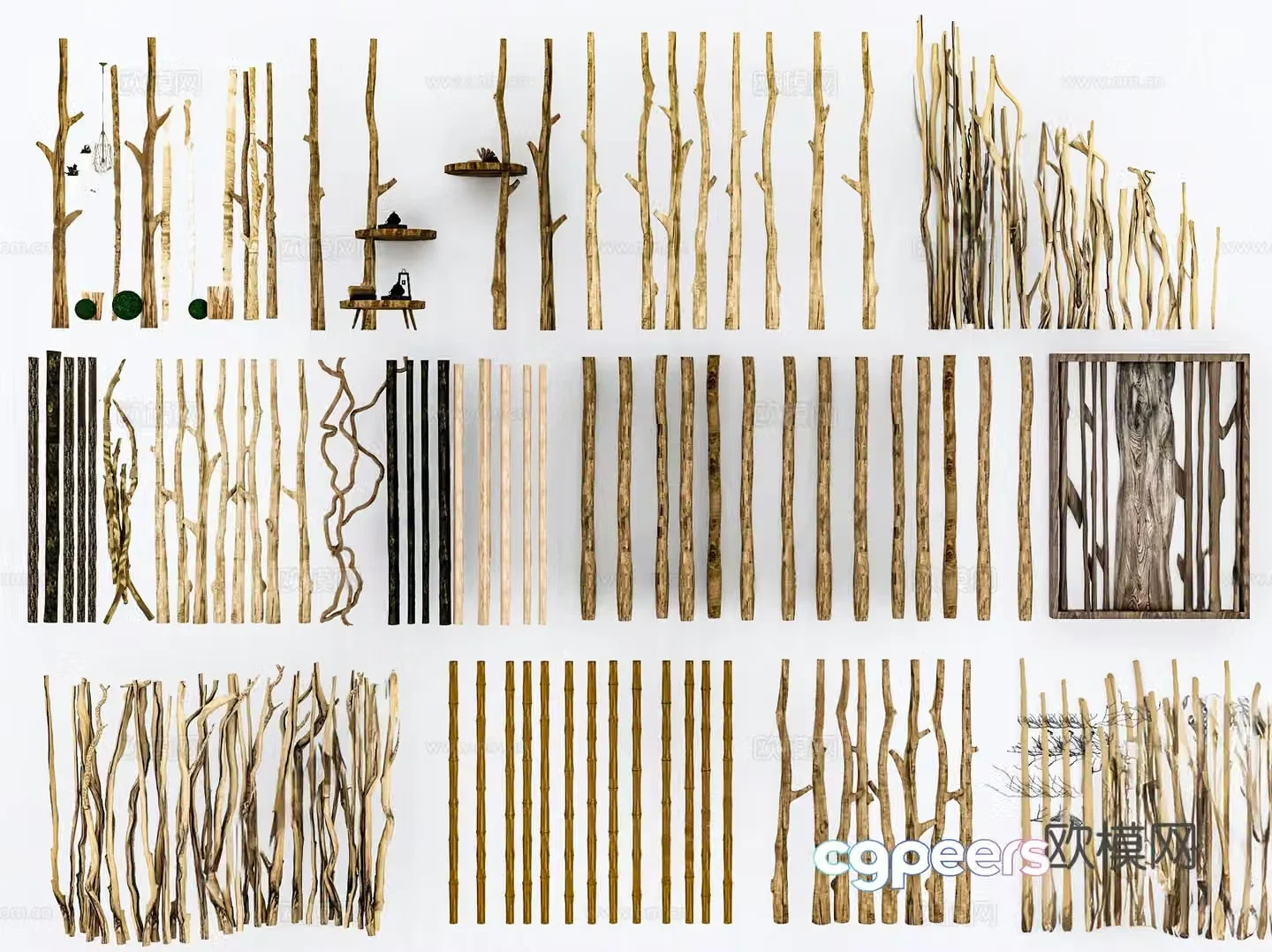 Fence Partition Railing Branch Branch Dead Branch 3D Model