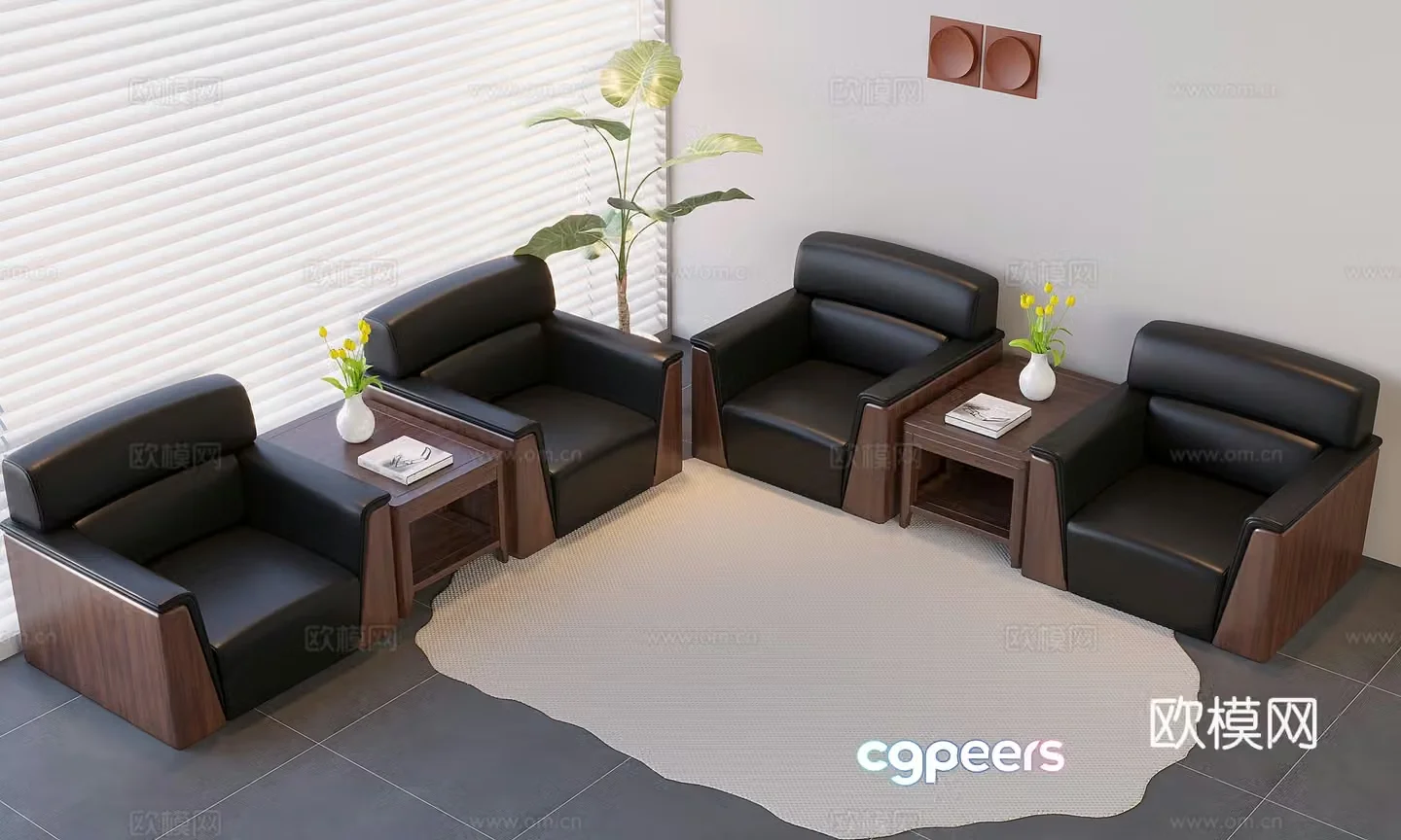 Medium style sofa coffee table reception sofa coffee table solid wood conference soft bag sofa 3D model