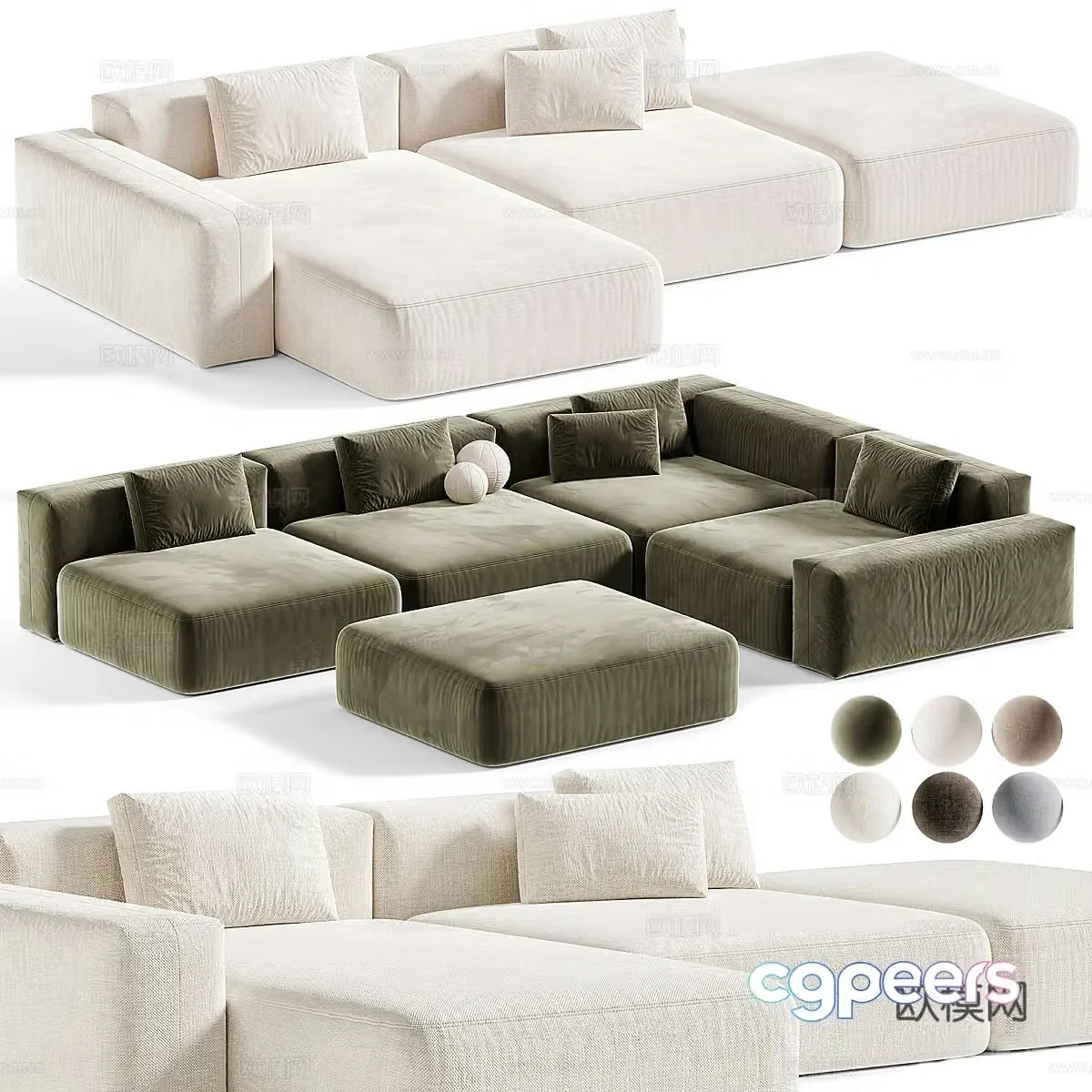 Modern Cream Style Modular Combination Sofa 3D Model