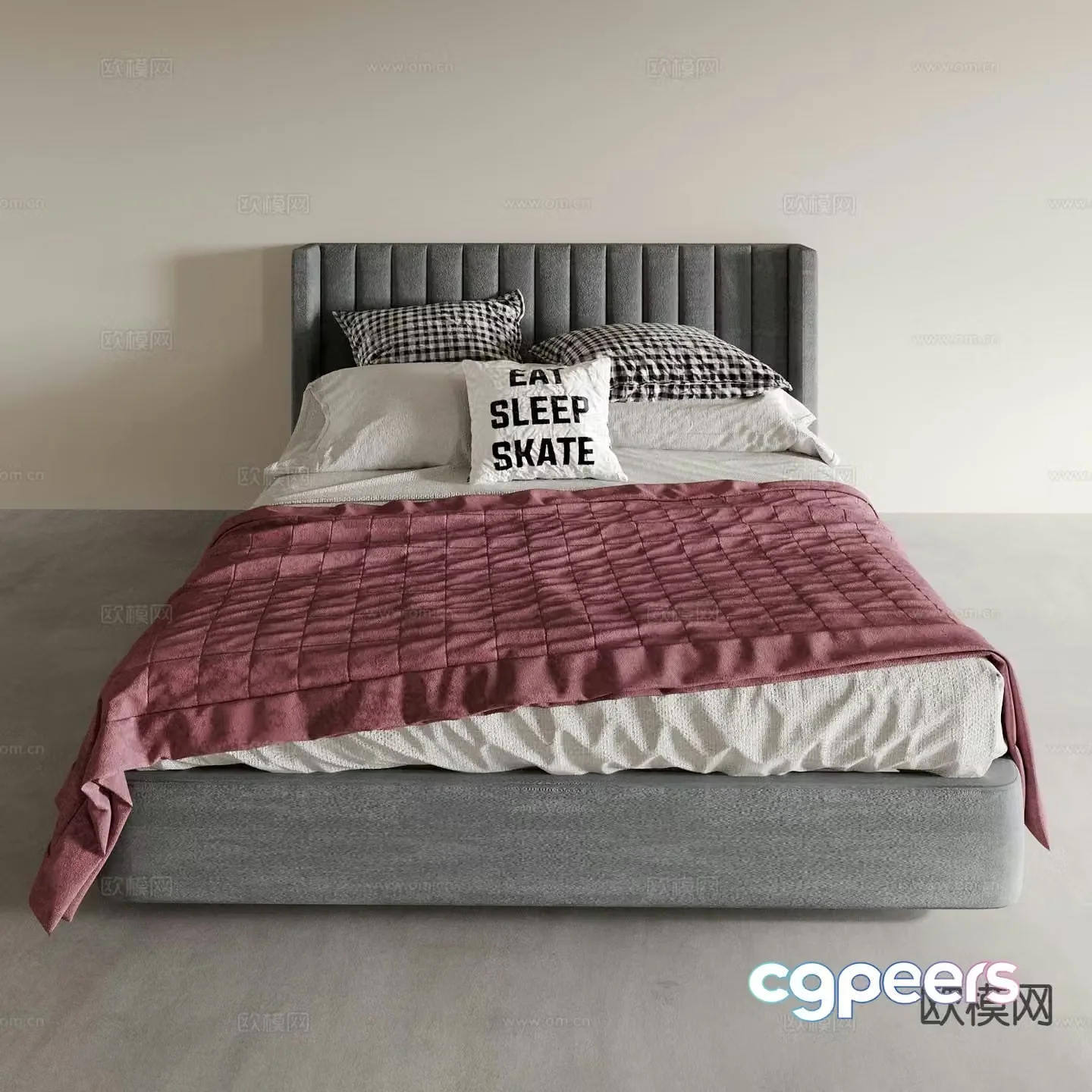 Modern bed double bed hotel bed 3d model