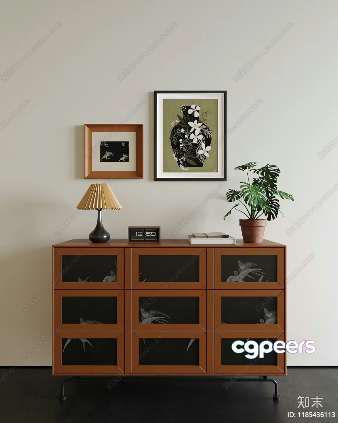 A Brown Dresser With Glass Doors 3D Model – 5894 – CORONA Render