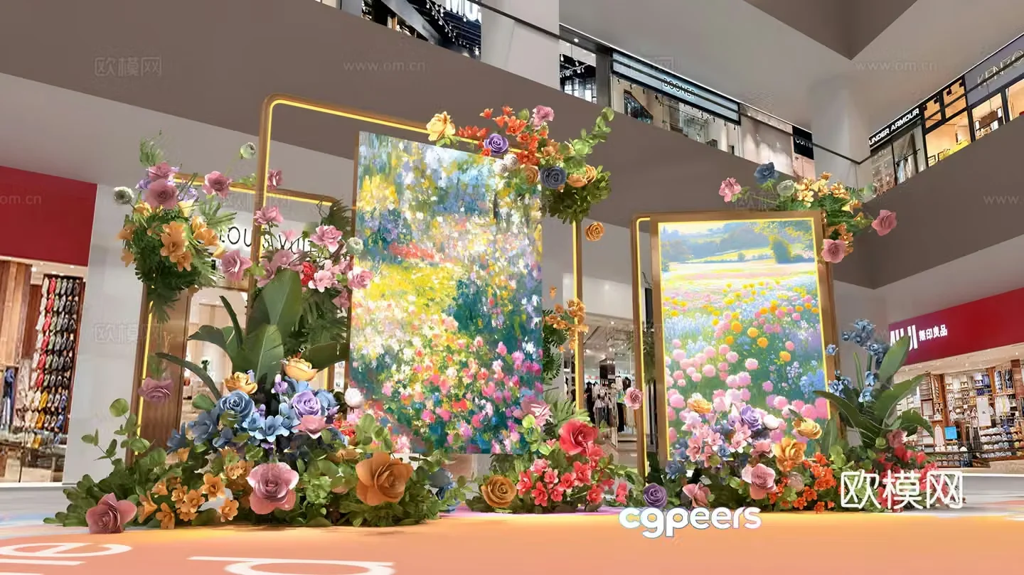 Modern new Chinese style other commercial beauty flower group photo check-in flower photo frame photo spring photo 3d model