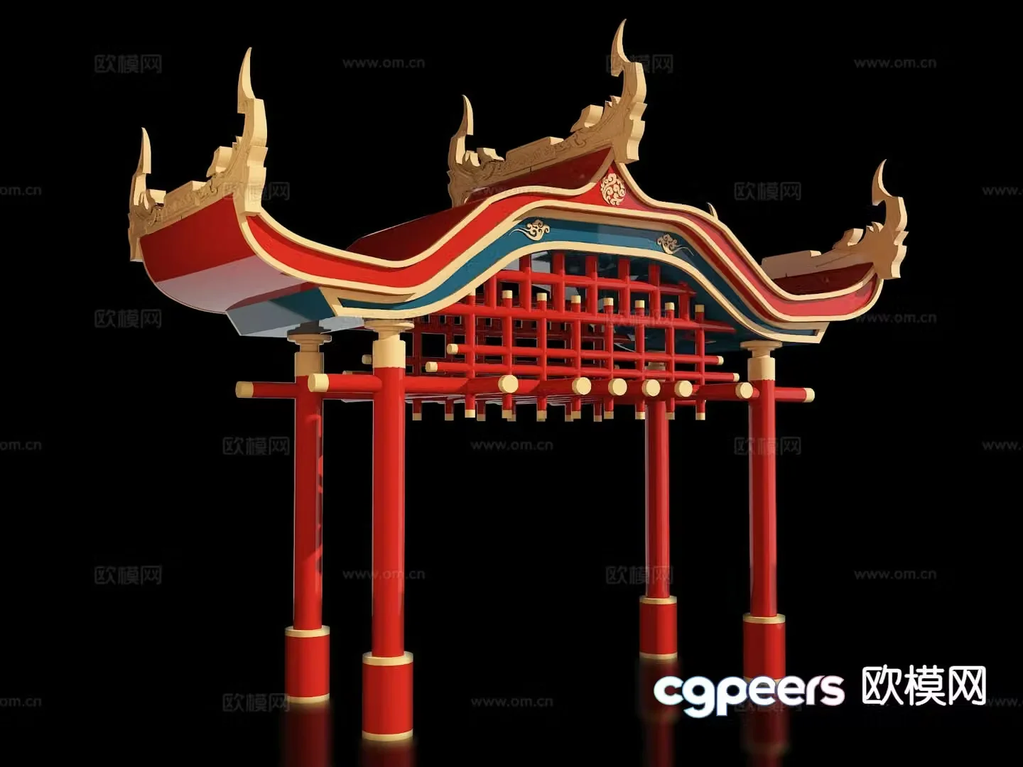 New Chinese style ancient building archway national tide entrance archway gate tower 3D model