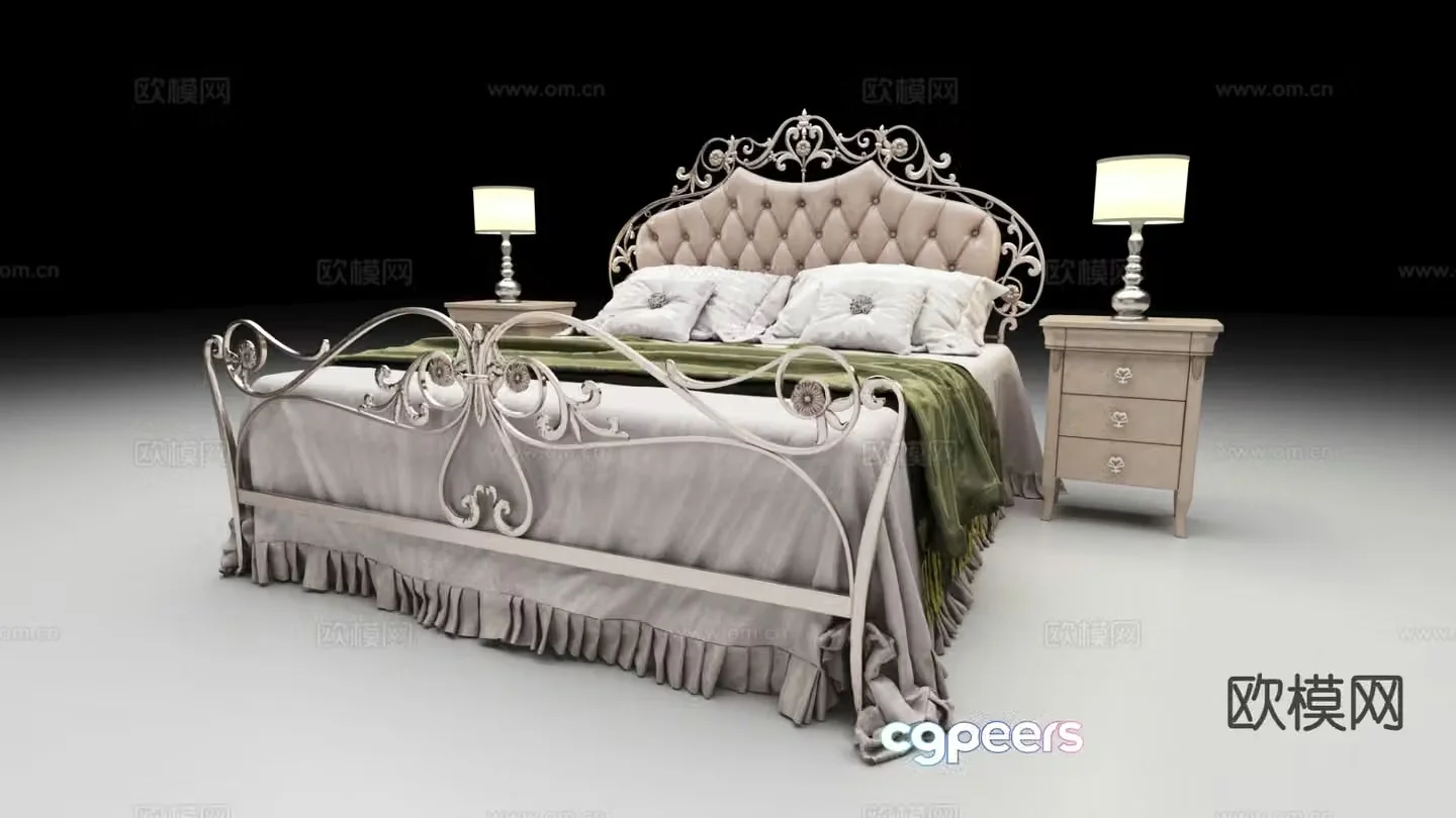 European double bed 3d model