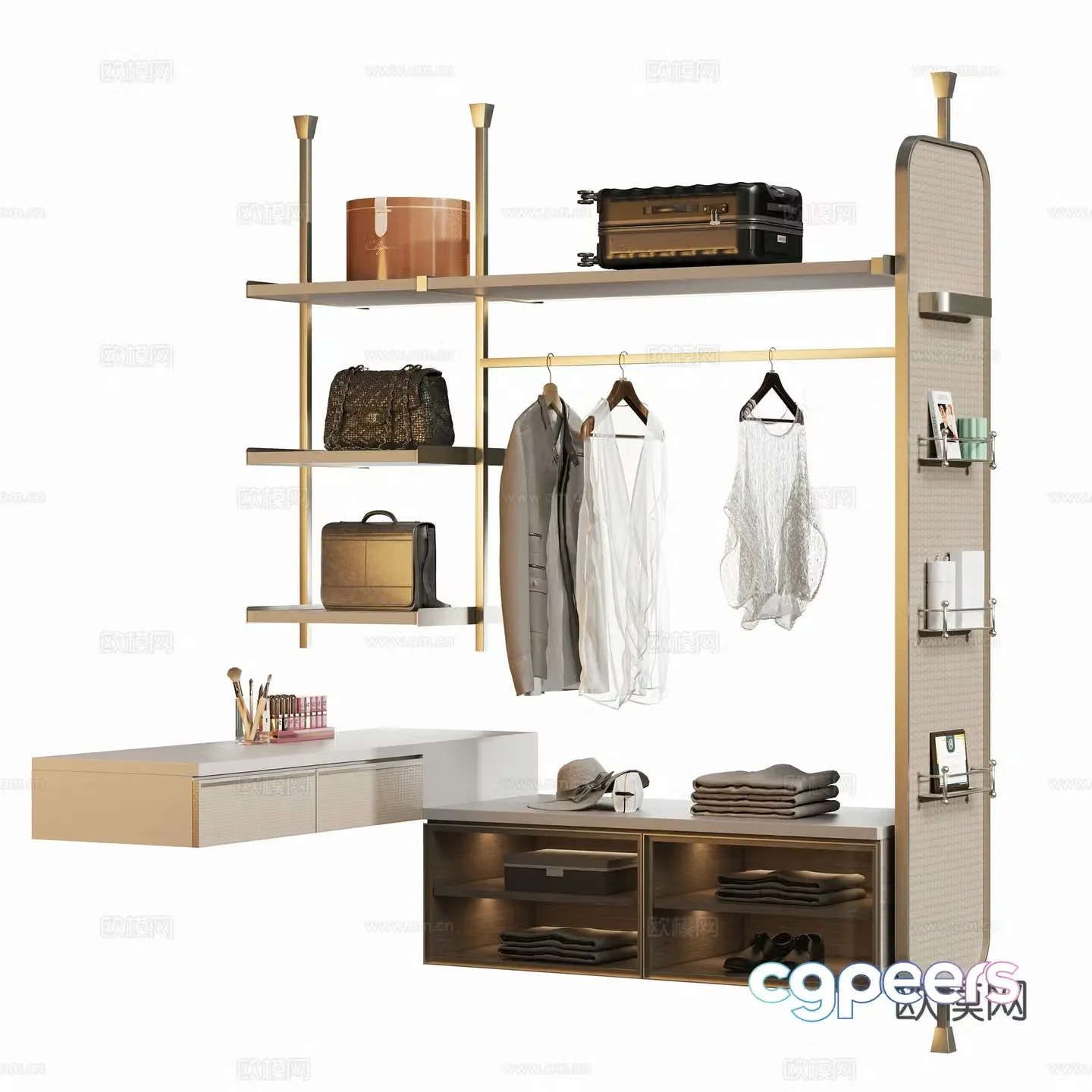 Modern model room light luxury open wardrobe 3D model