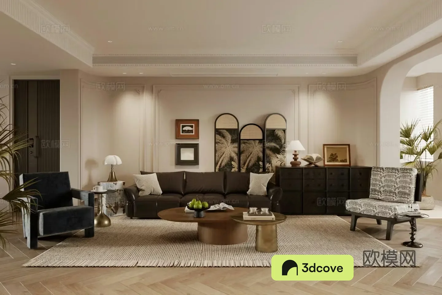 Medium-old home living room French retro style living room Retro style living room Sofa coffee table combination 3D model