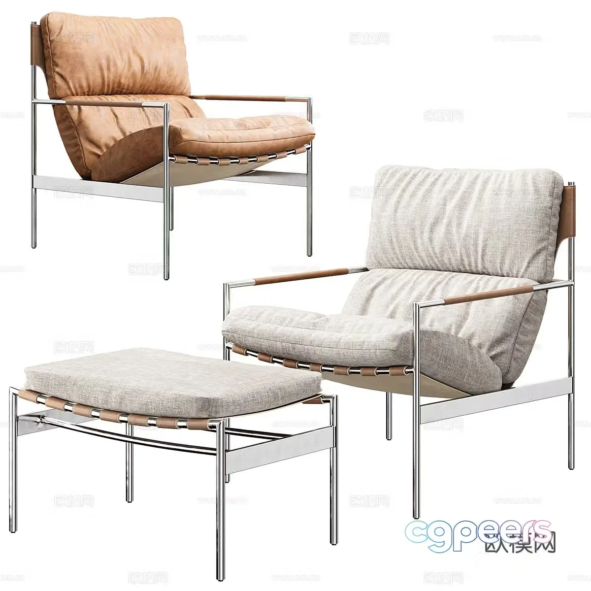 Modern Italian leather fabric lounge chair 3d model