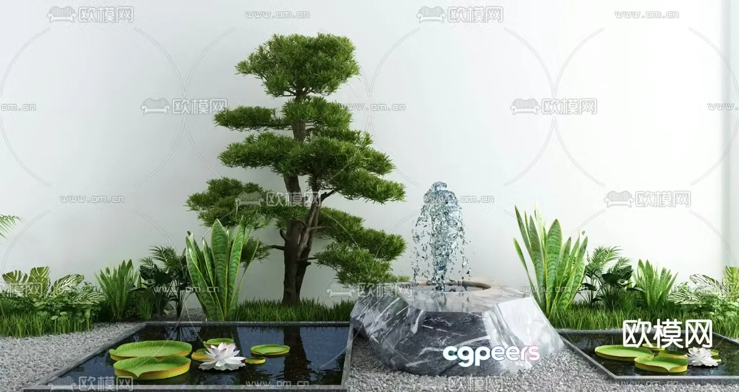 Waterscape sketch lotus pond fountain waterfall 3D model
