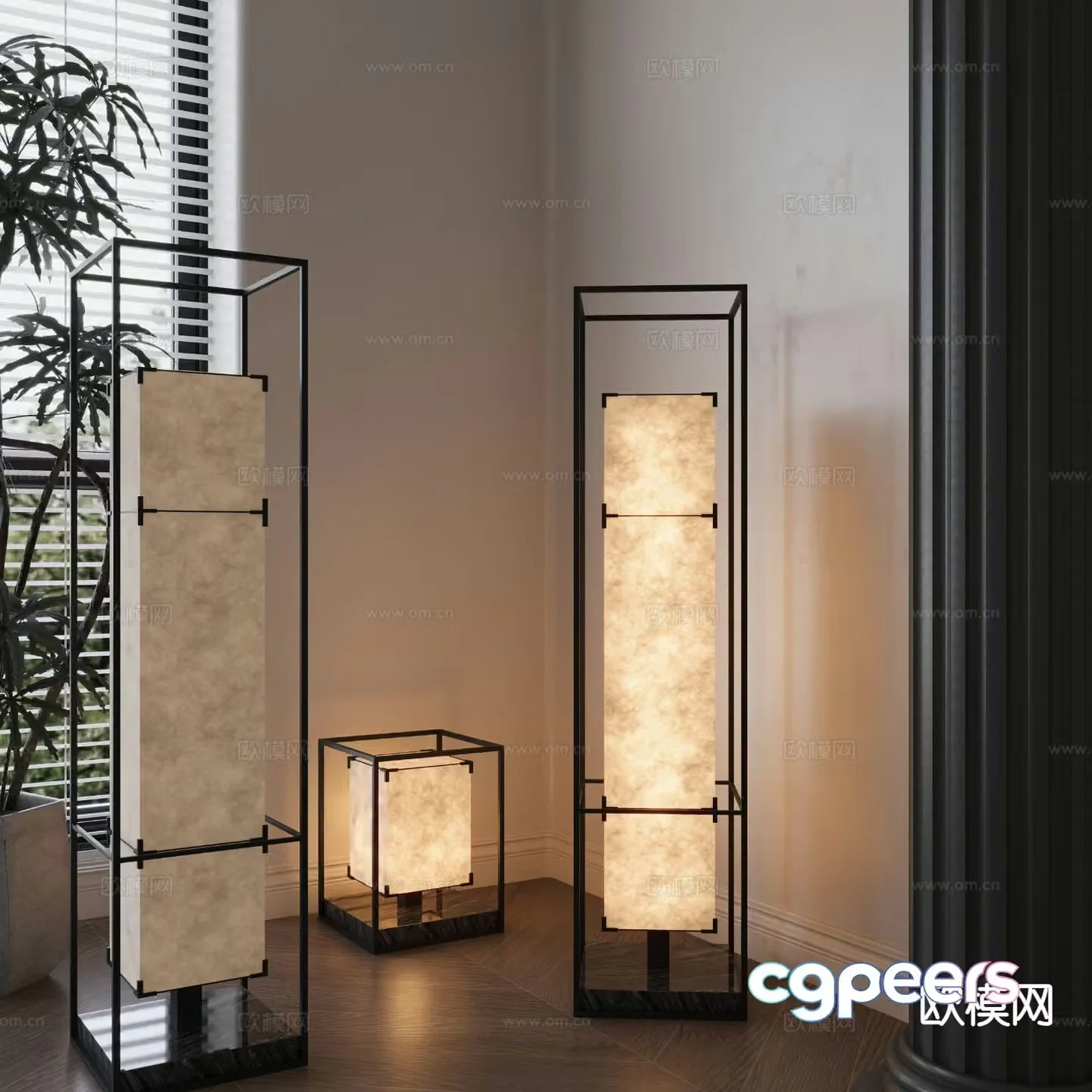 New Chinese style floor lamp translucent paper table lamp 3d model