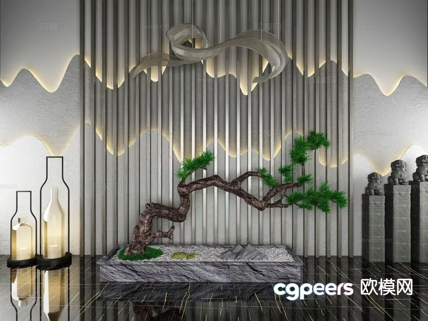 Chinese sketch Zen pine tree sketch 3D model