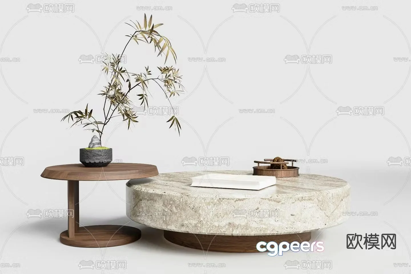 Wabi-sabi style coffee table 3D model of mother-in-law coffee table