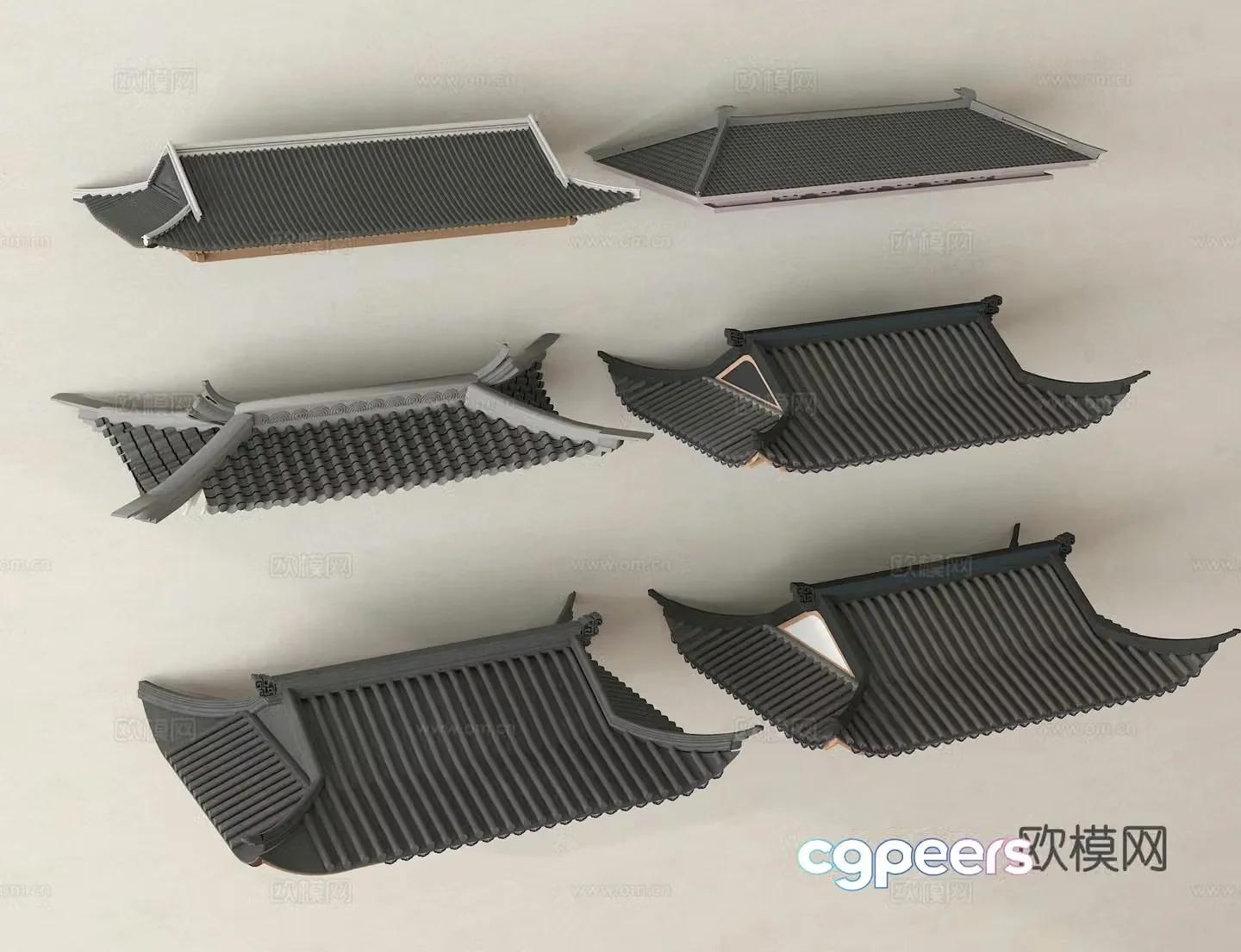 Chinese eaves roof tiles roof ridge 3d model