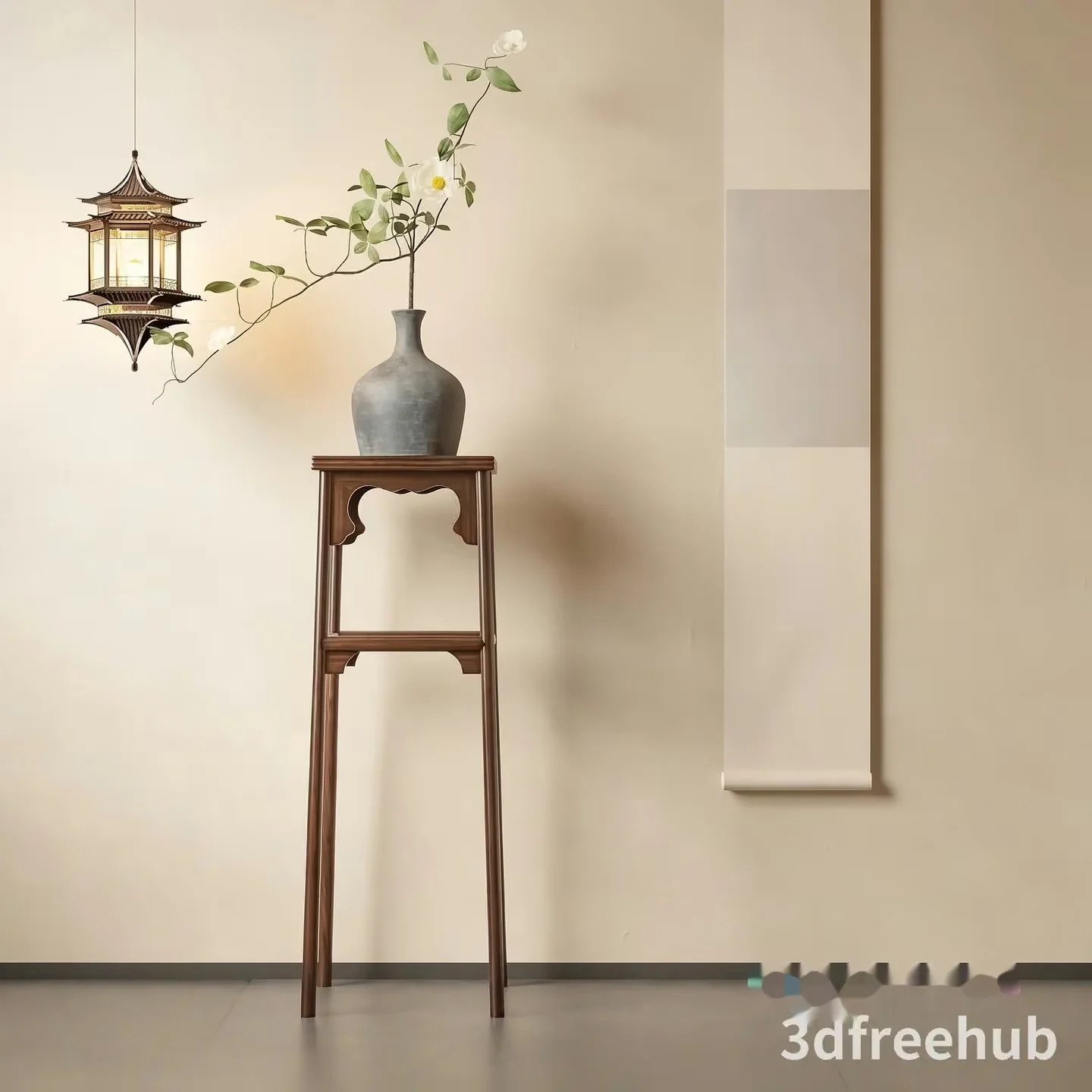 A Simple Elegant Room With A Vase On A Table 3D Model – 23180 – VRAY Render