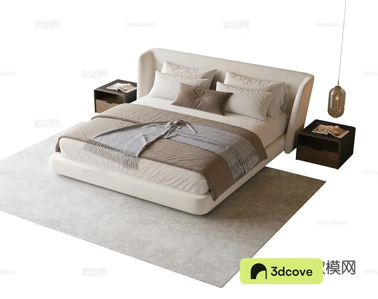 Modern double bed nightstand carpet