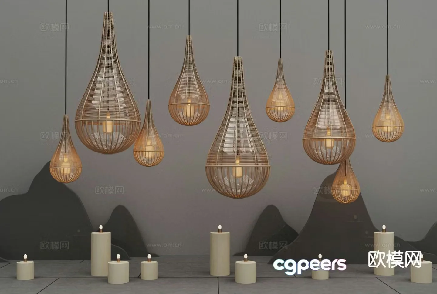 New Chinese style chandelier water drop chandelier 3d model