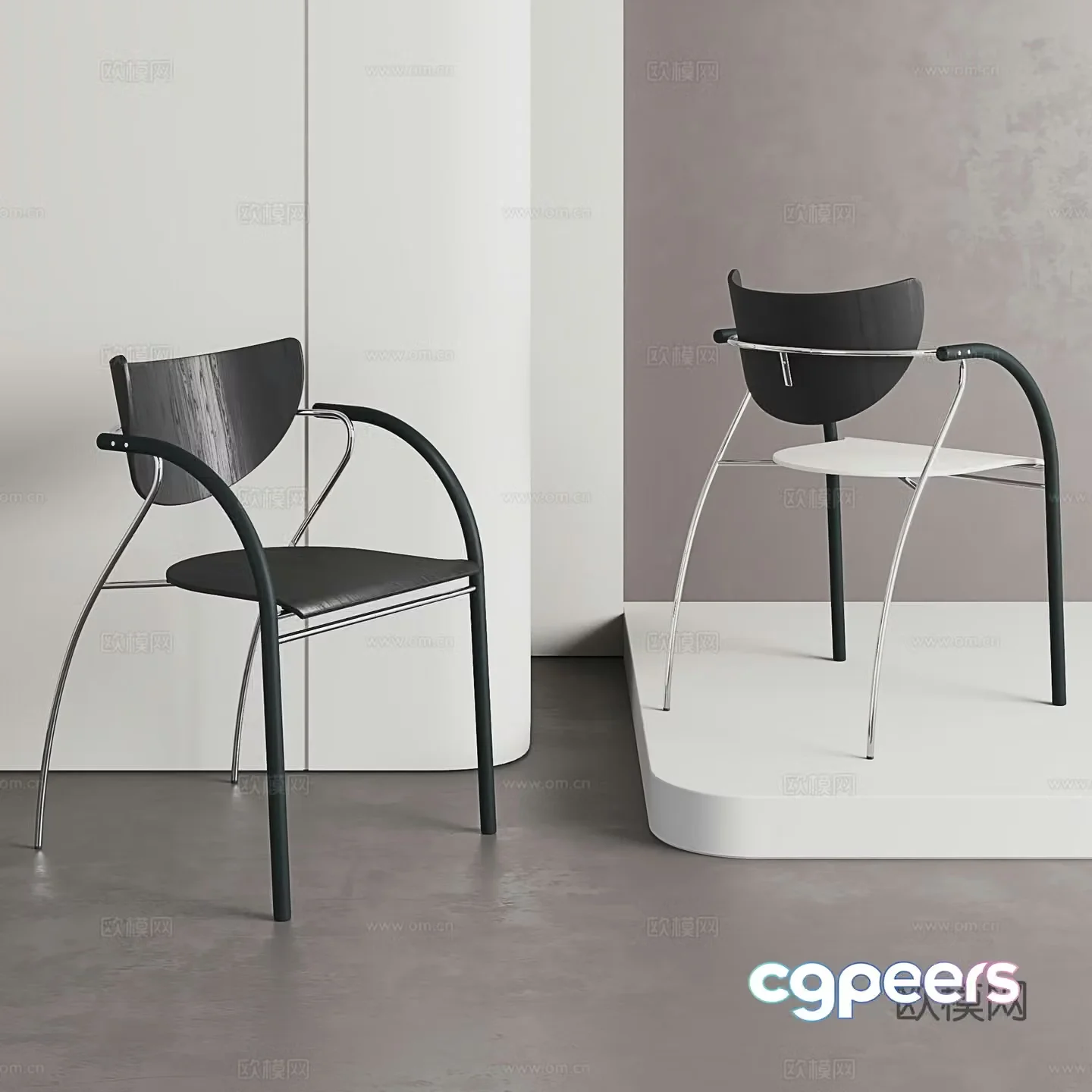 Modern dining chair Nordic dining chair Wrought backrest chair Simple desk chair Cafe negotiation chair 3D model