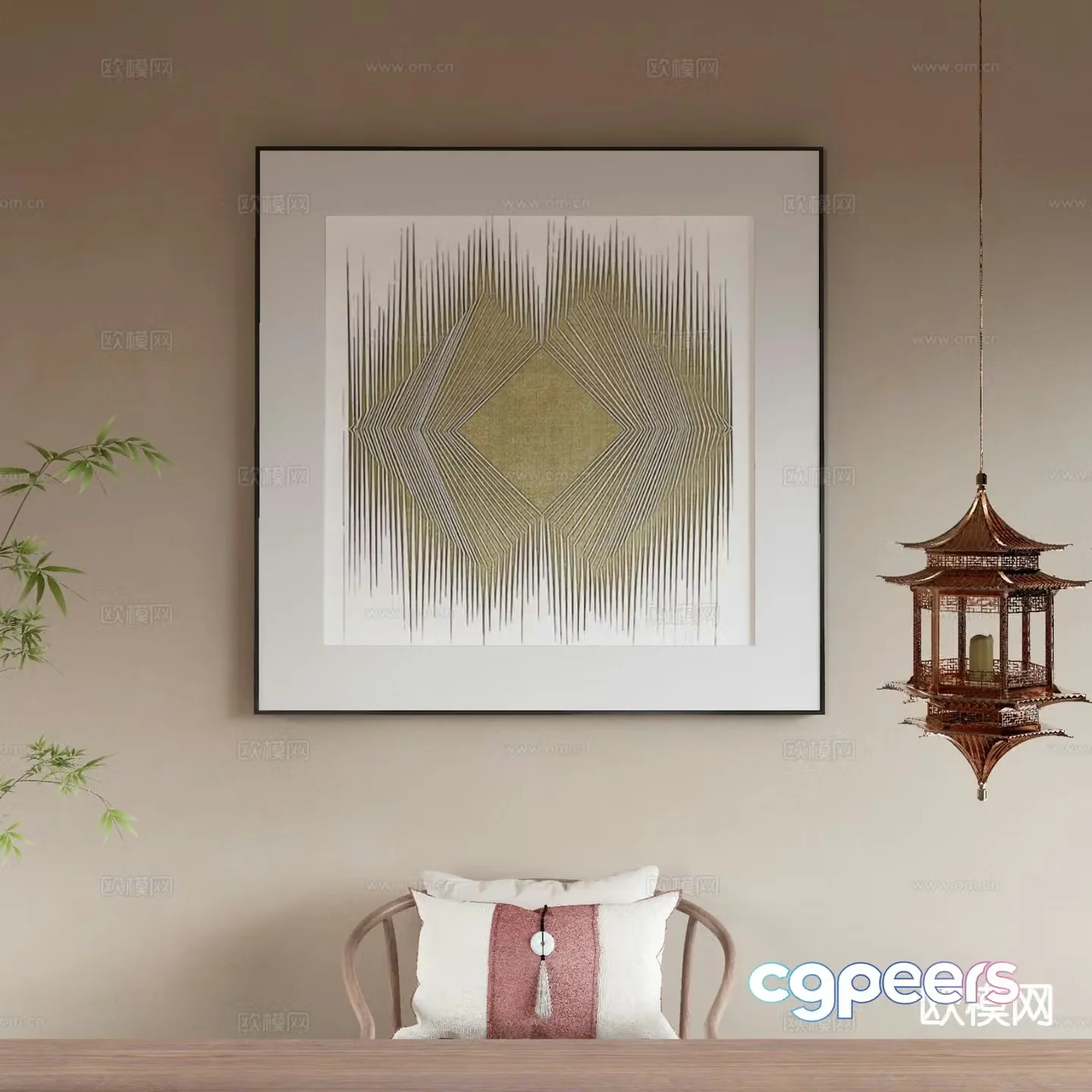 New Chinese style art painting texture painting decorative painting 3D model