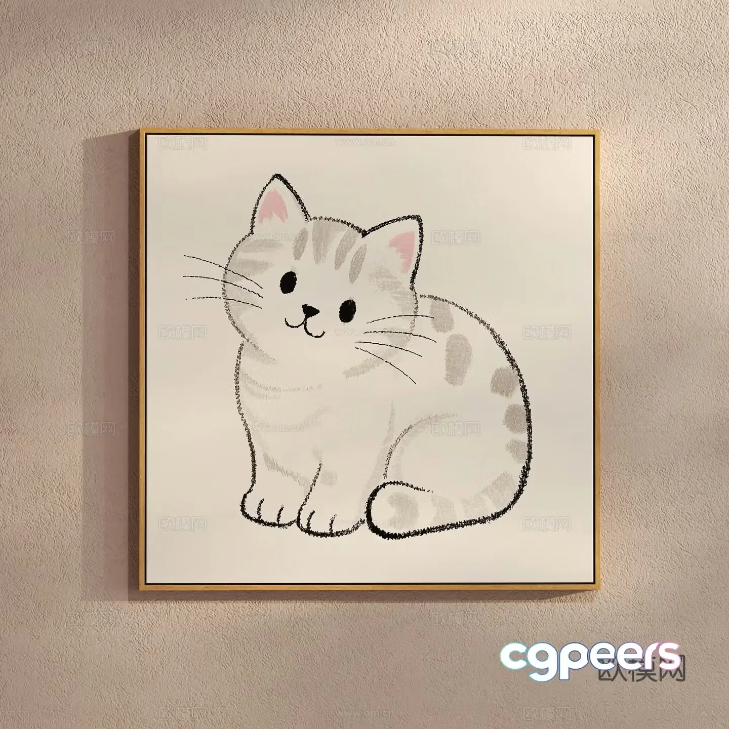 Creamy Cat Drawing Simple Cartoon Children’s Drawing 3D Model