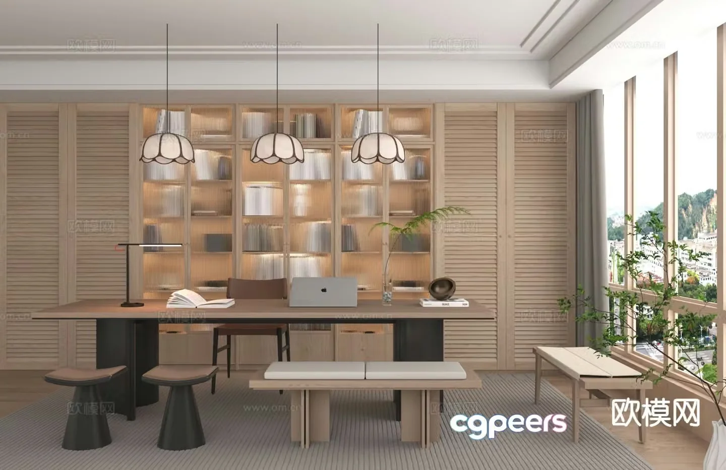 Modern study room 3d model