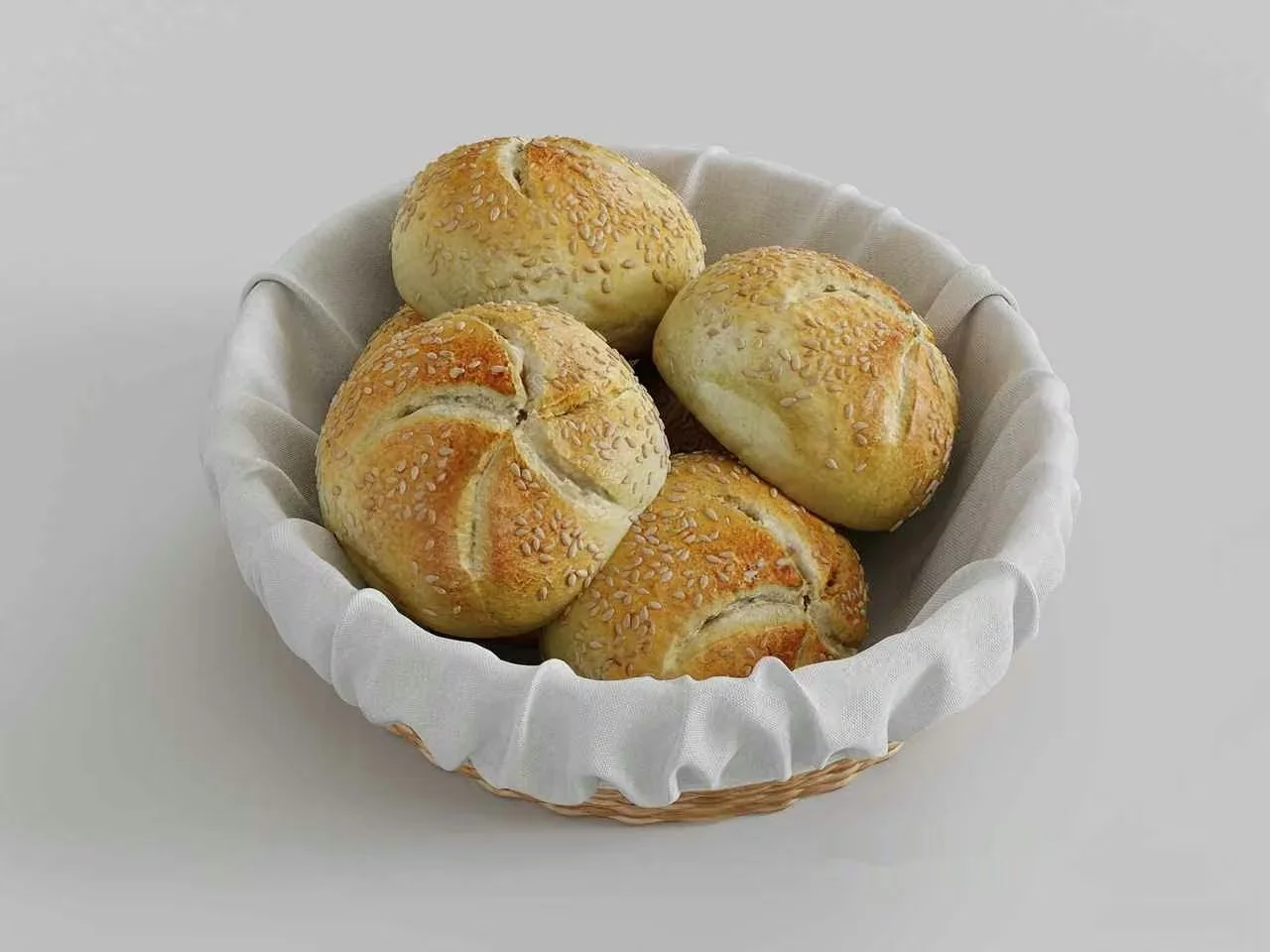 A Basket Of Bread Rolls 3D Model – 14198 – CORONA Render