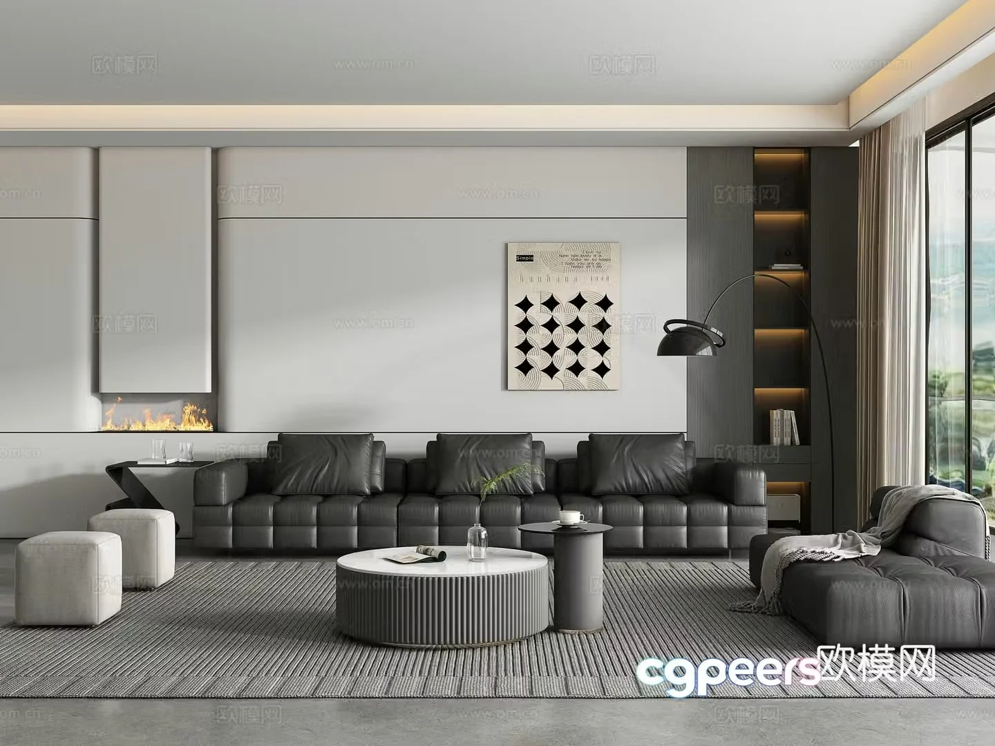 Modern living room sofa coffee table combination 3D model