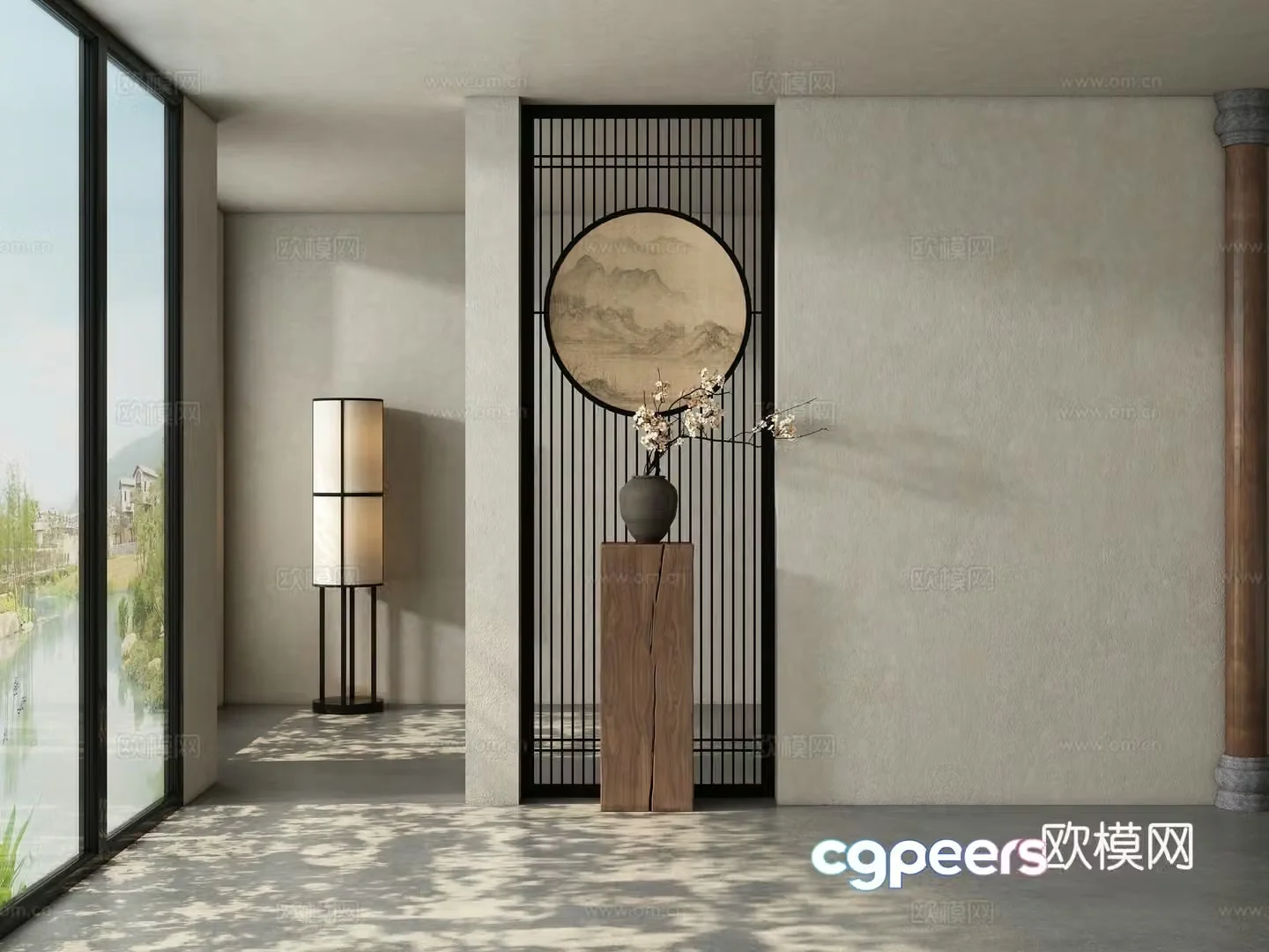 New Chinese Song style partition 3D model of entrance hall