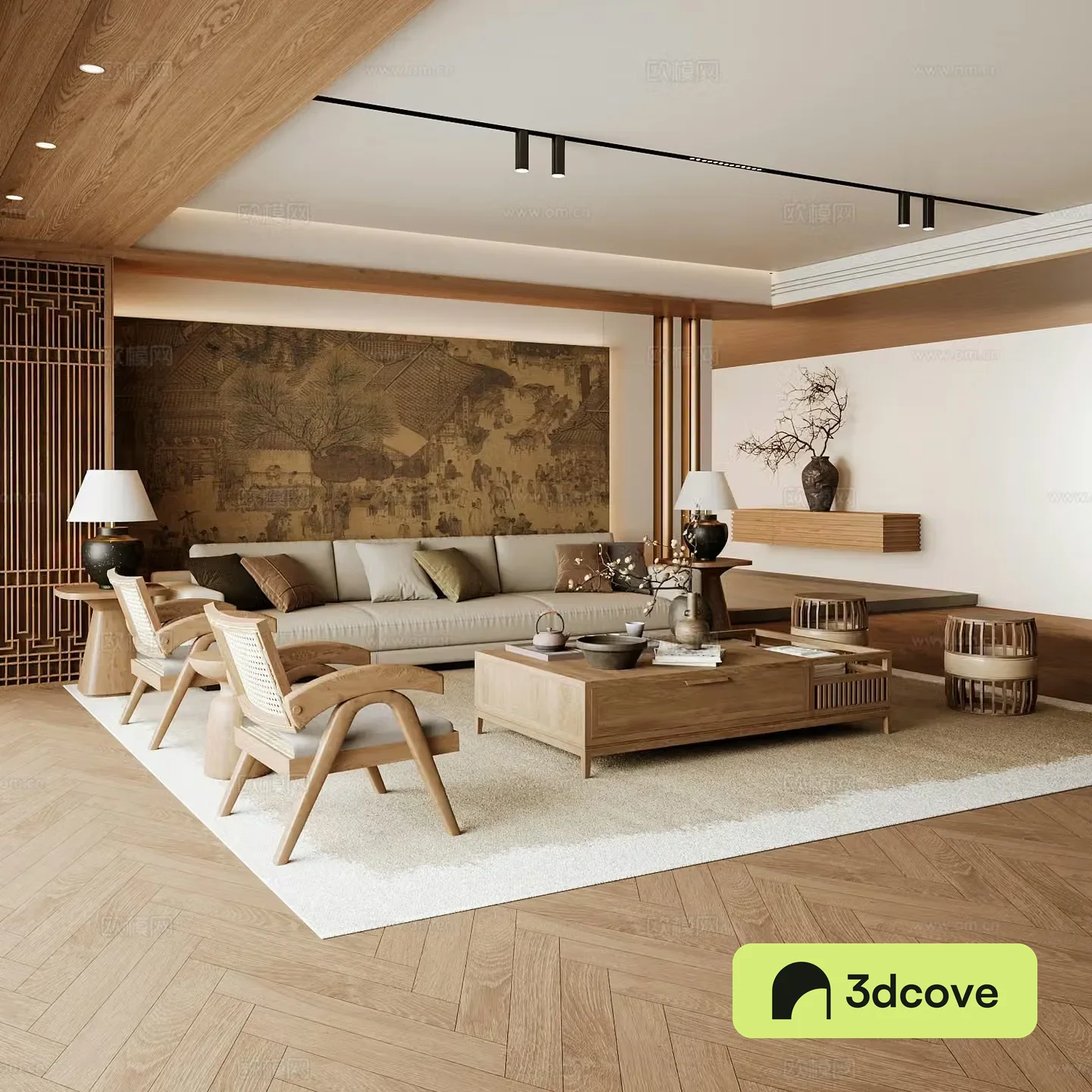 New Chinese Song style living room Chinese sofa combination Song style aesthetics Solid wood coffee table Chinese background