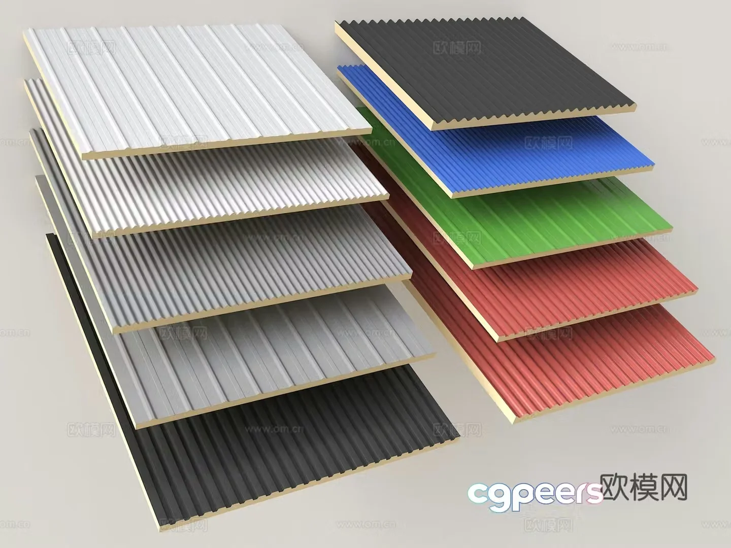 Modern color steel tile simple house roof iron tile thermal insulation corrugated plate iron plate tile awning 3D model