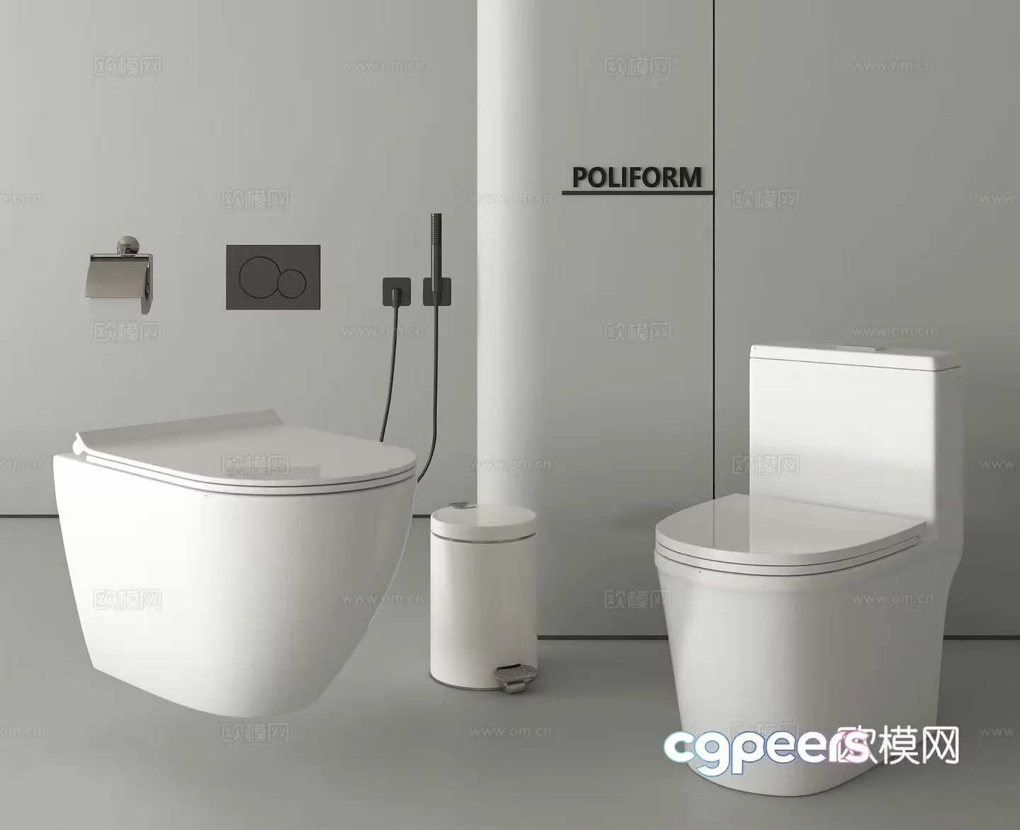 Toilet toilet trash can 3d model