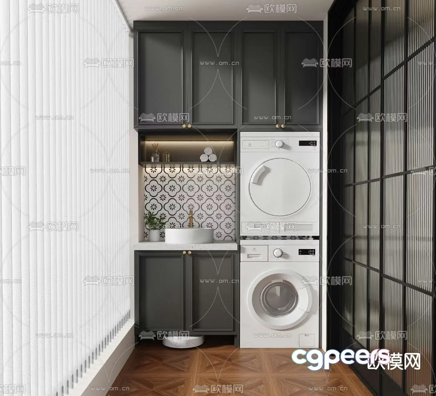 French balcony cabinet washing machine cabinet 3d model