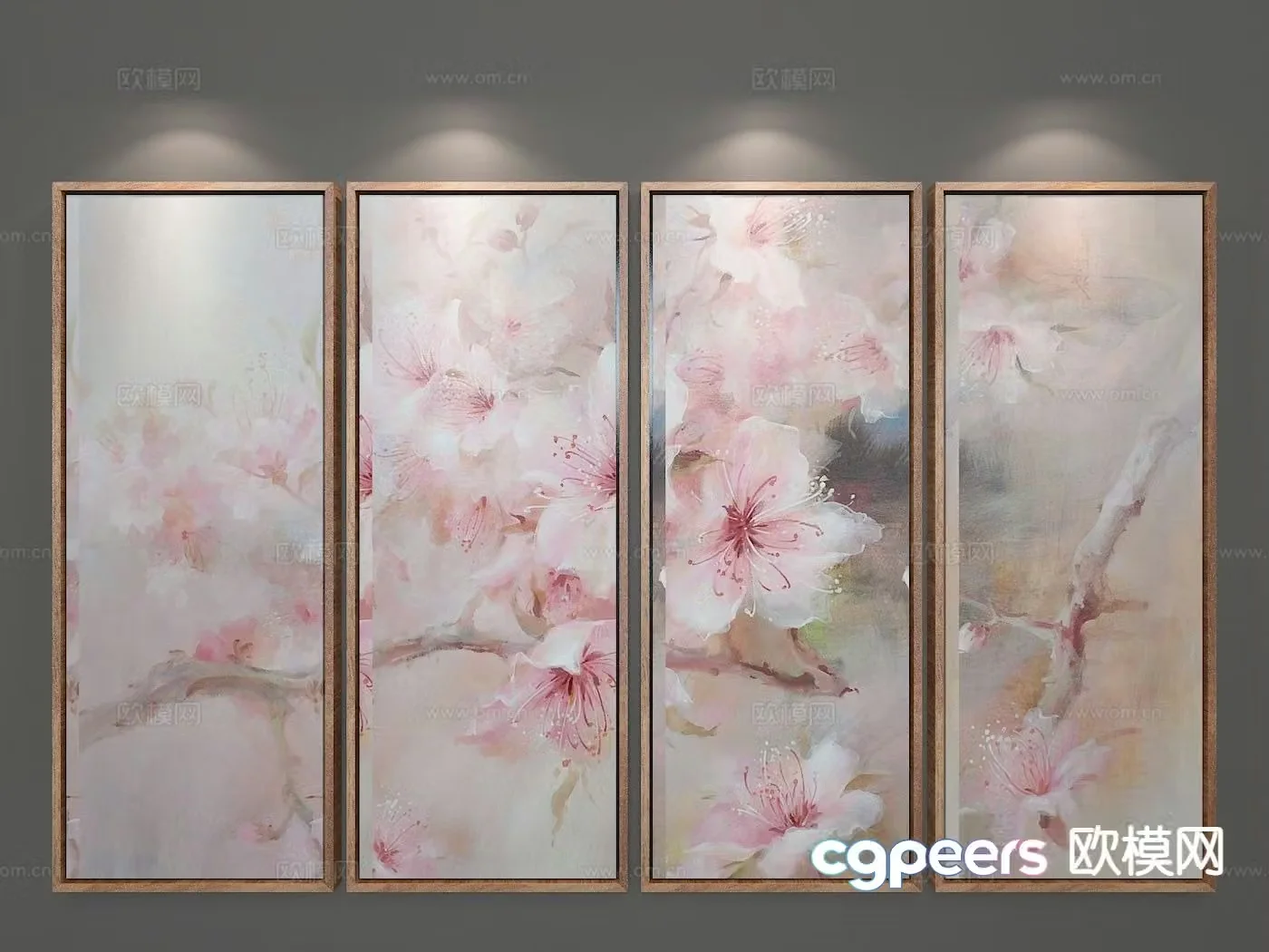 New Chinese style decorative painting peach blossom oil painting hanging painting 3D model