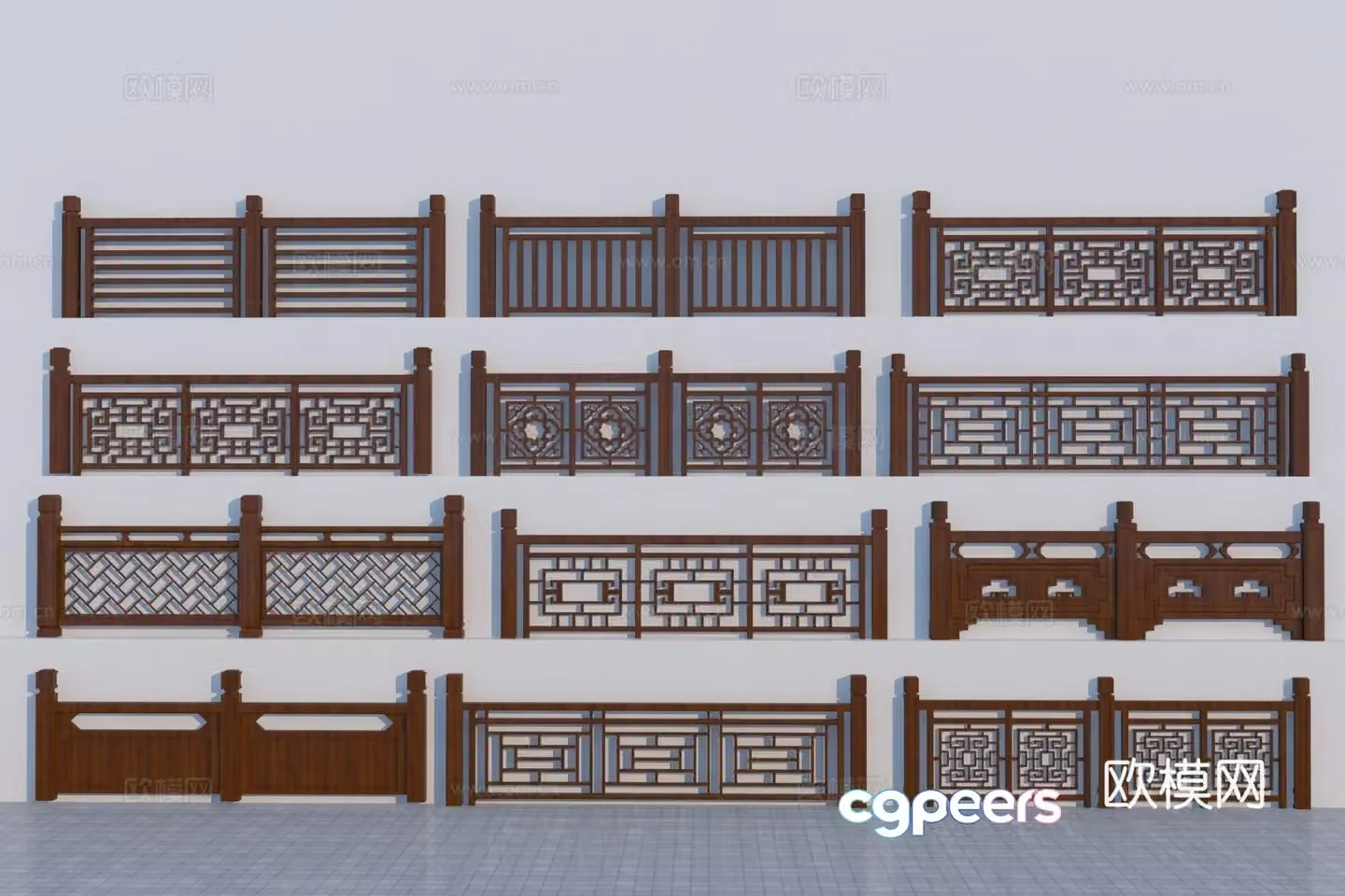 New Chinese style guardrail 3D model