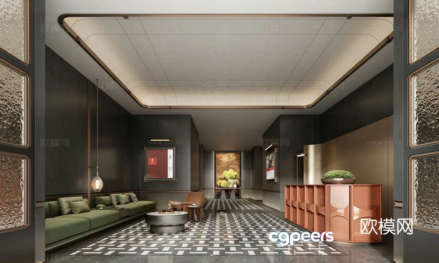 Modern hotel lobby Hotel reception hall Hotel space Front desk 3d model
