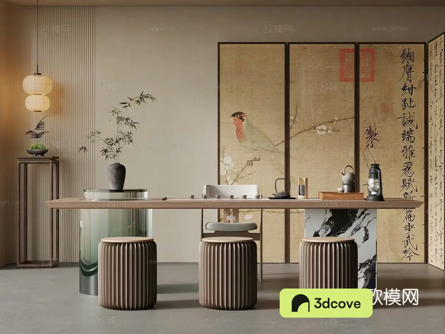 Tea room New Chinese style tea room Tea table and chair combination Tea table Screen