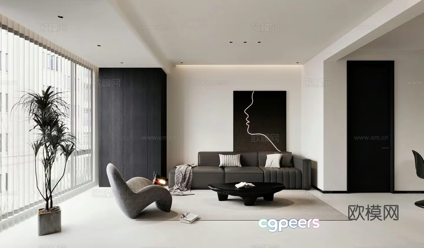 Modern living and dining room 3d model
