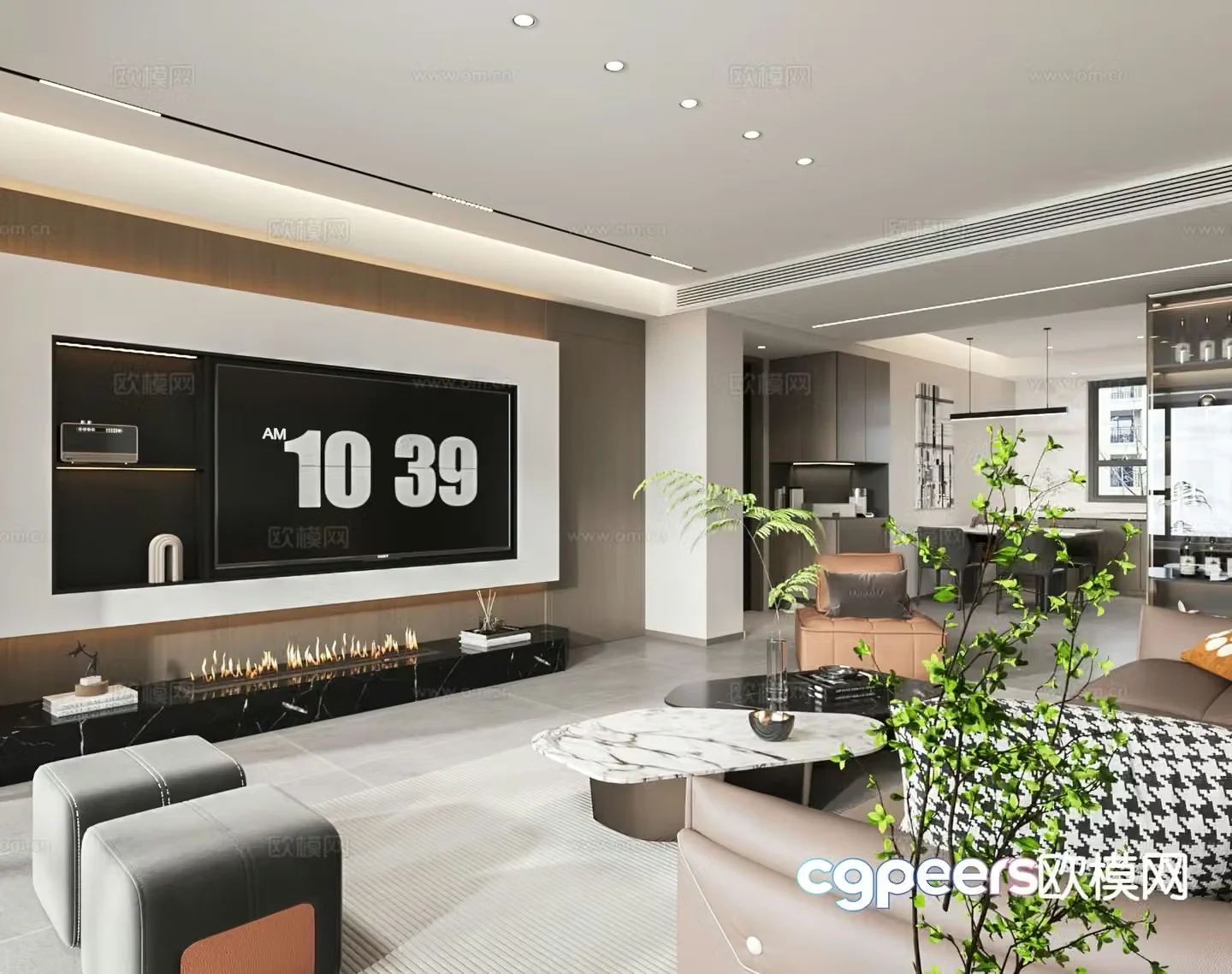 Modern living room kitchen 3d model