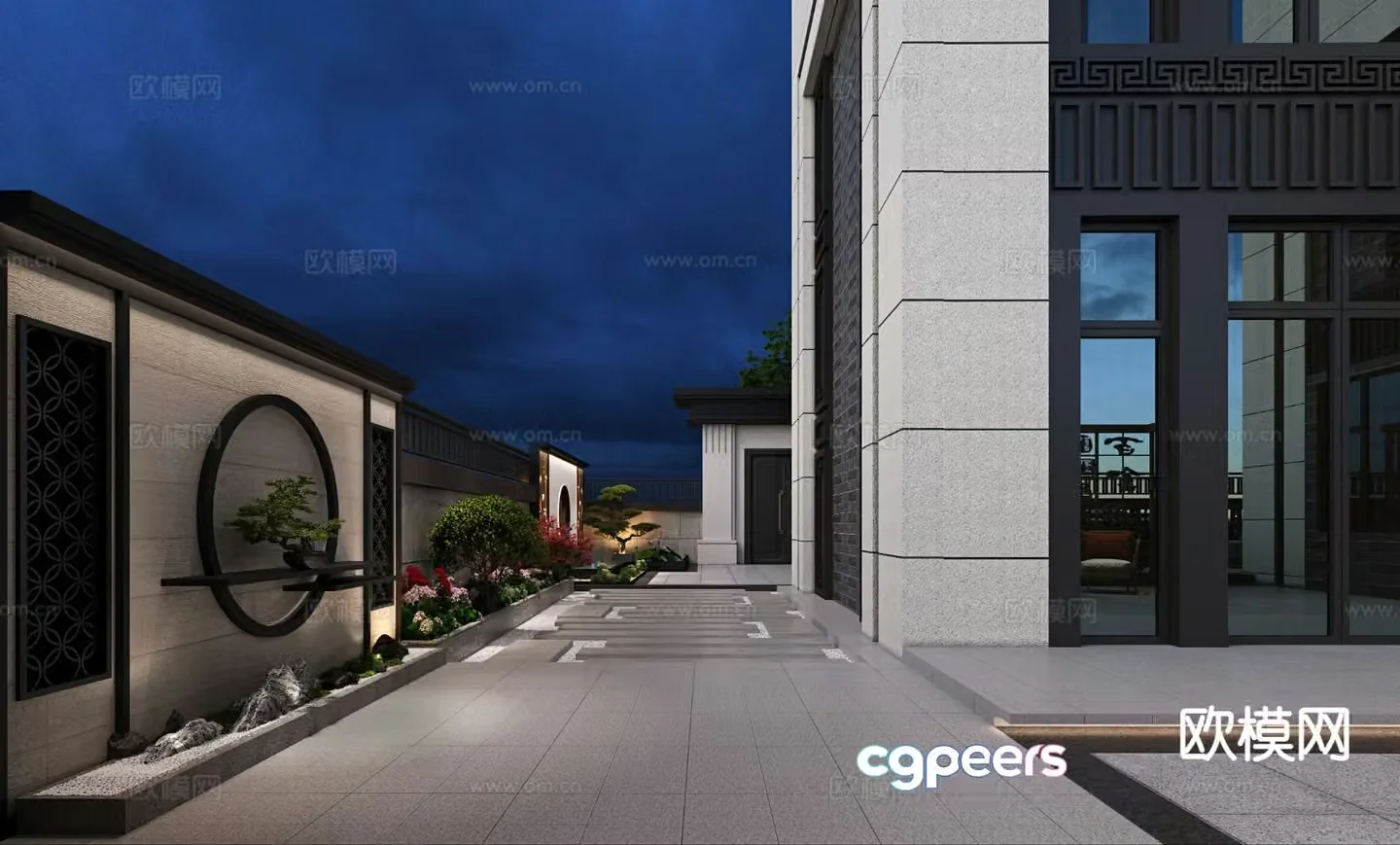 New Chinese style courtyard landscape villa courtyard 3D model