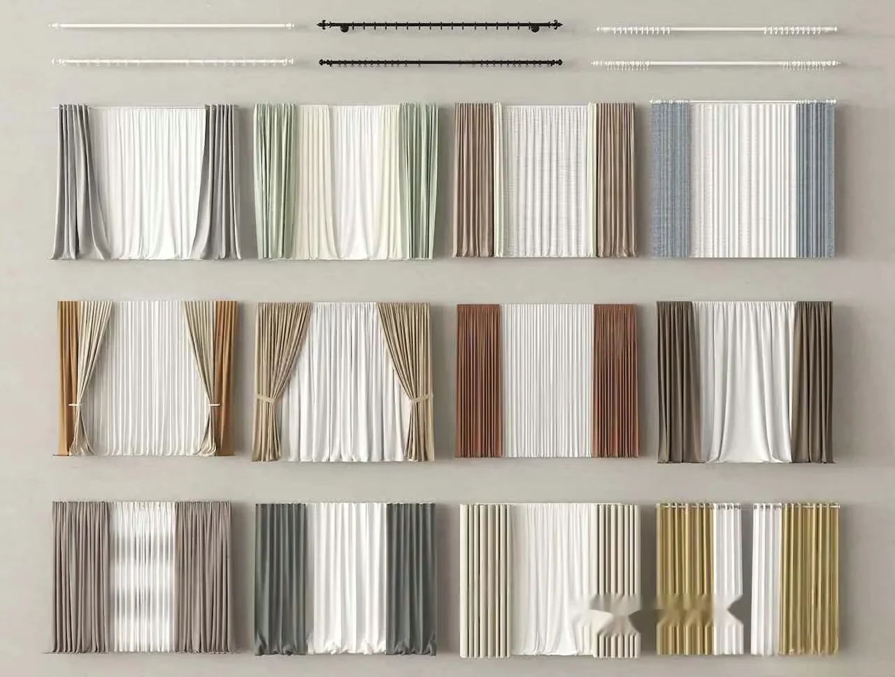 The Main Subject Is Curtains Characterized By Their Neutral Color Palette 3D Model – 4221 – VRAY Render