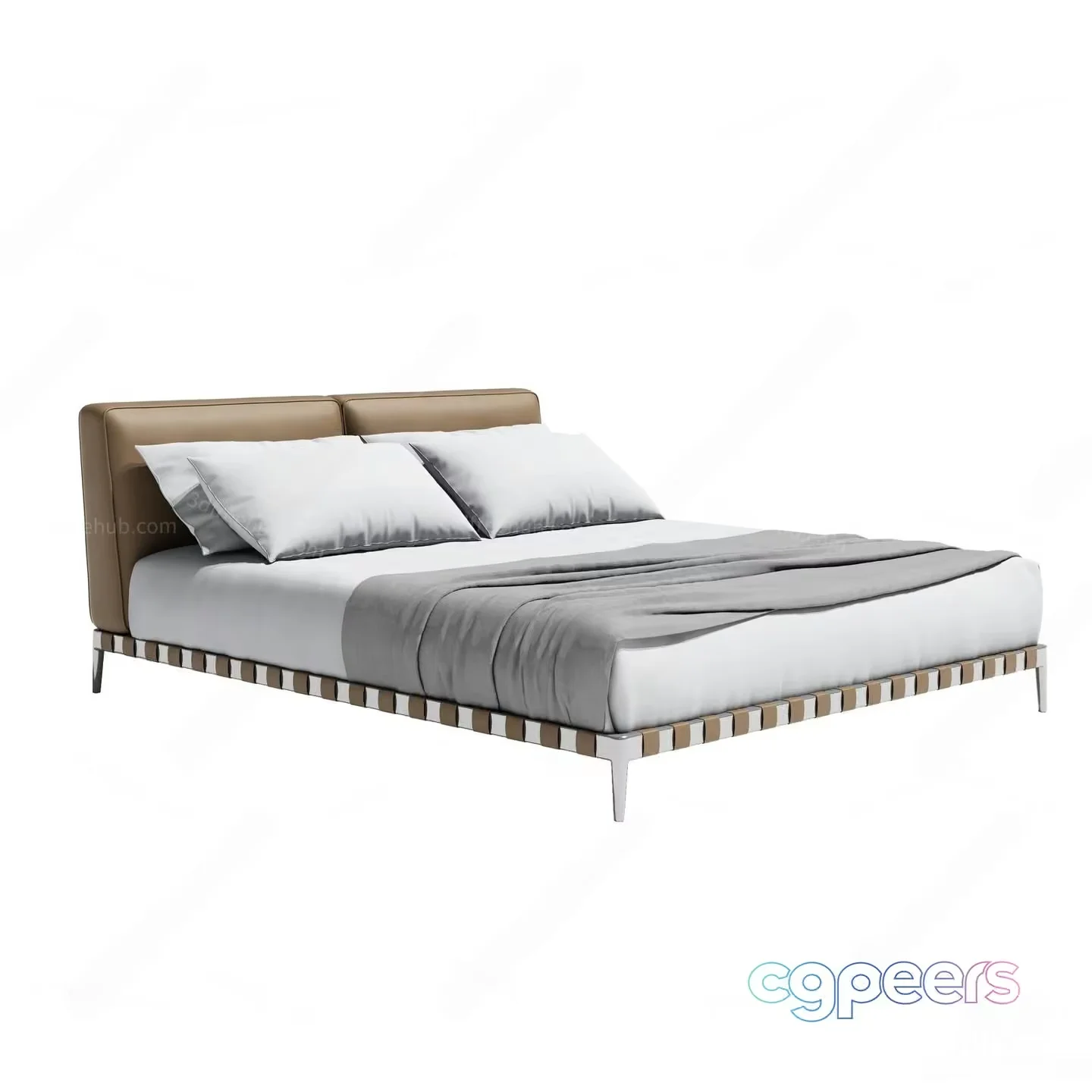 A Modern Bed With A White And Gray Comforter 3D Model – 19632 – VRAY Render