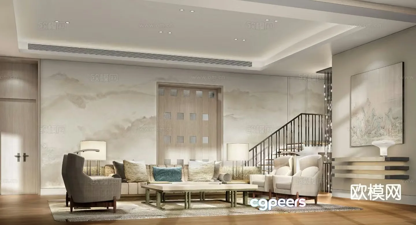 New Chinese style living room Hong Kong style living room 3D model