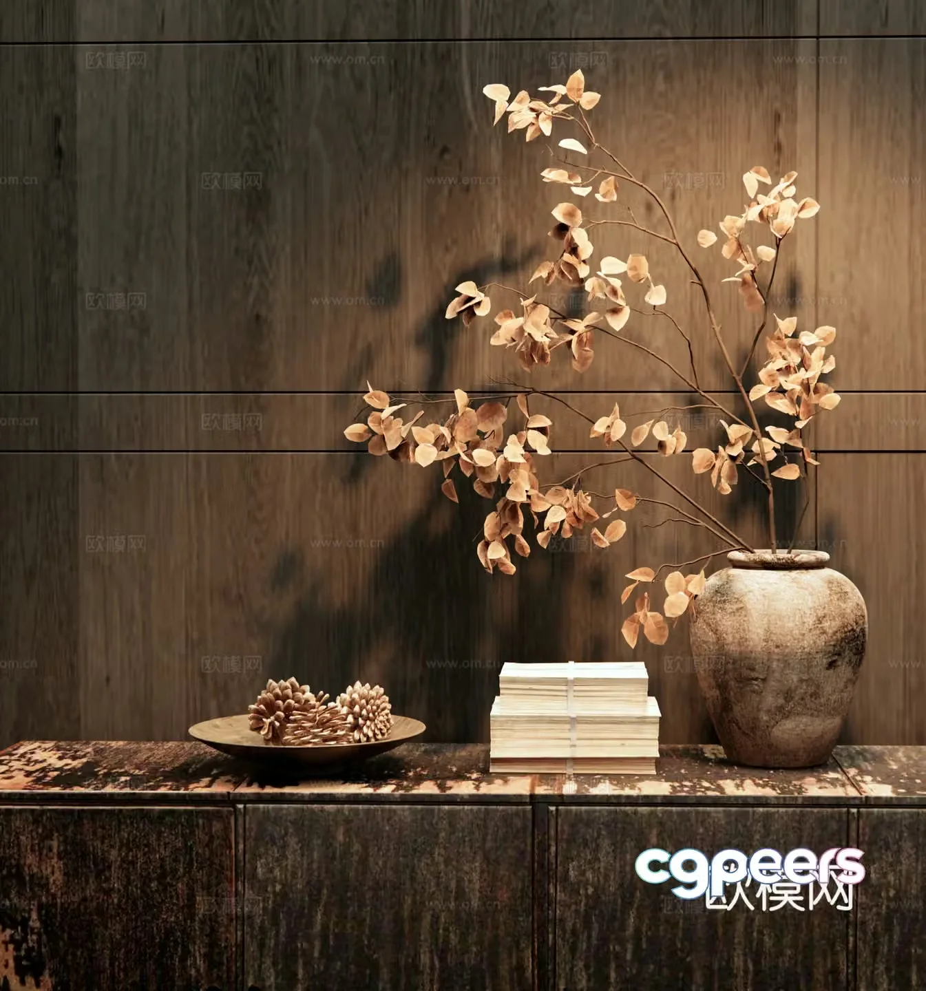 Wavering Vase Dead Branch Flower Art 3D Model