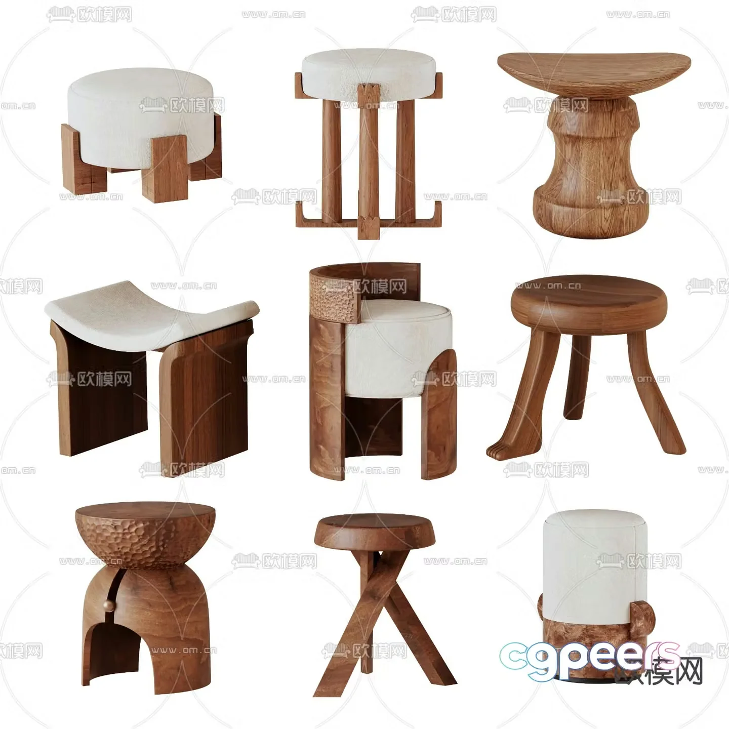 Medieval style stool round stool sofa stool shoe changing stool 3D model