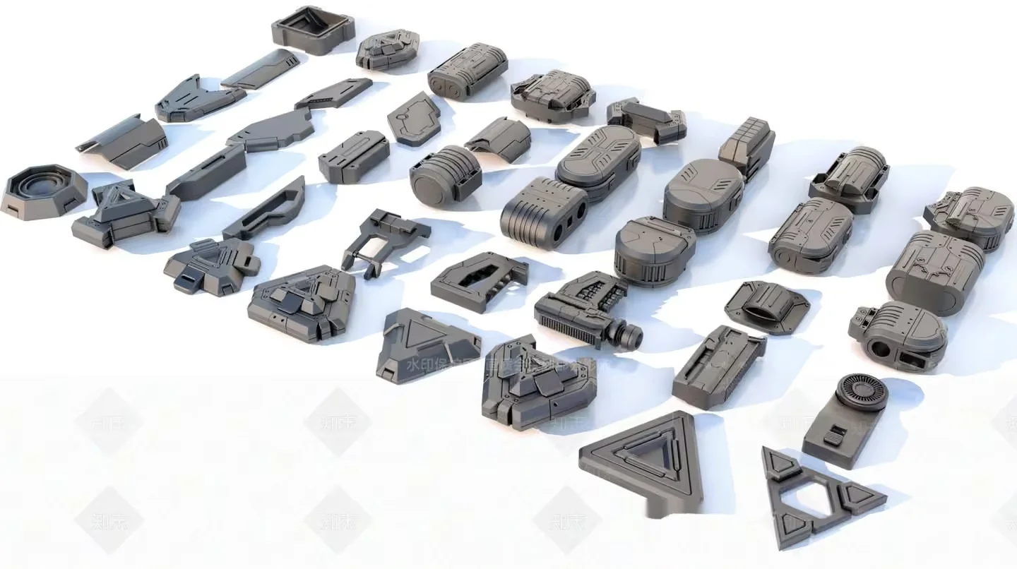 A Collection Of Gray Plastic Objects 3D Model – 18377 – VRAY Render