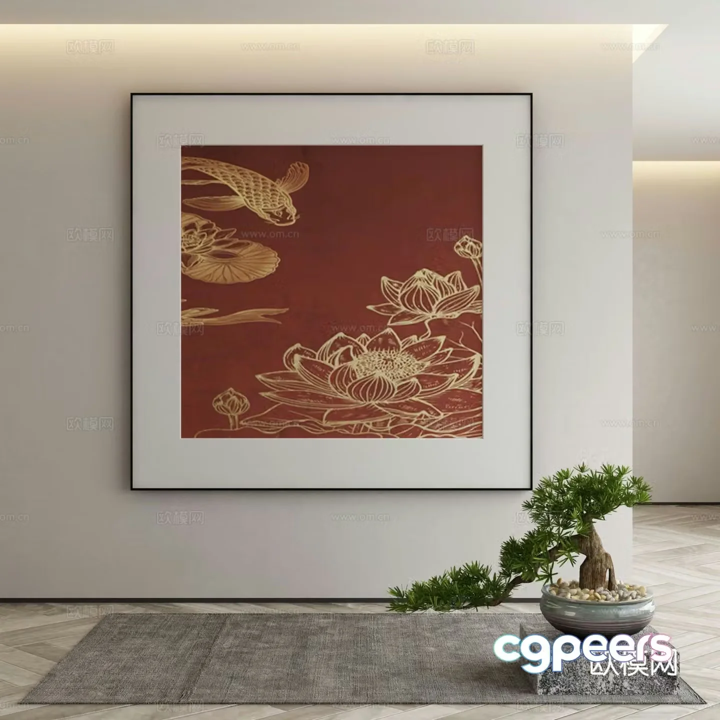 New Chinese texture painting decorative painting 3D model