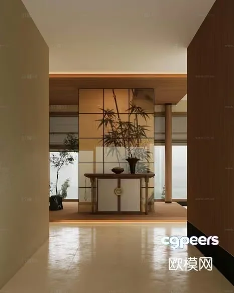 A Japanese-Style Room With A Low Table 3D Model – 12151 – VRAY Render