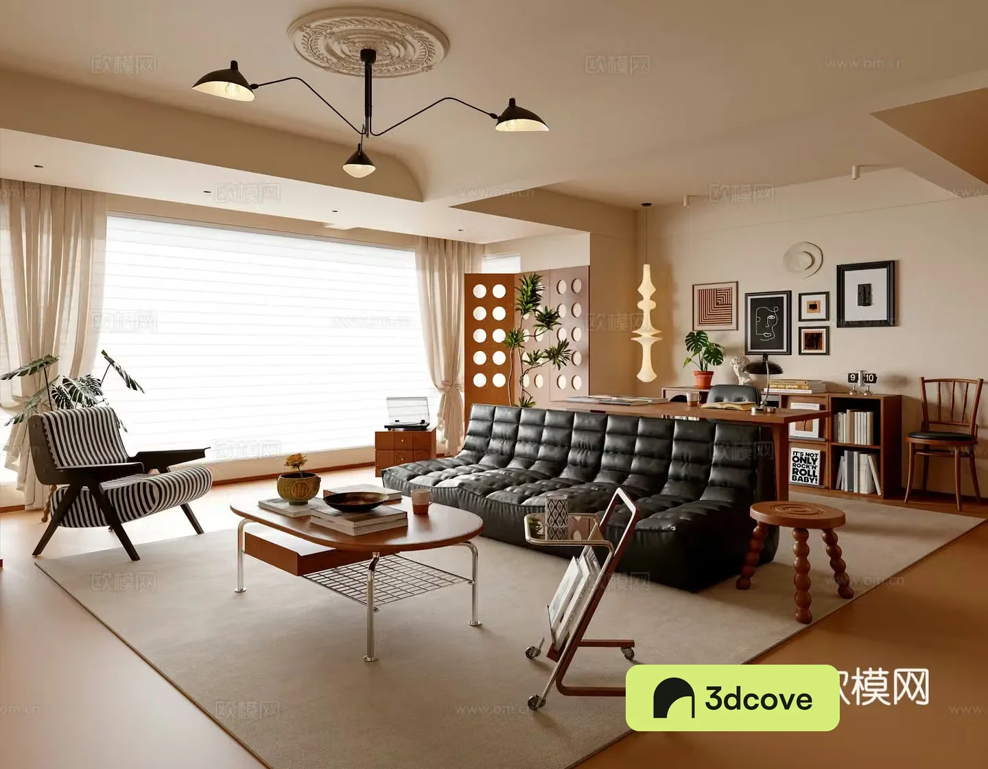 Modern medieval style living room sofa and coffee table combination desk and chair bookshelf living room and study