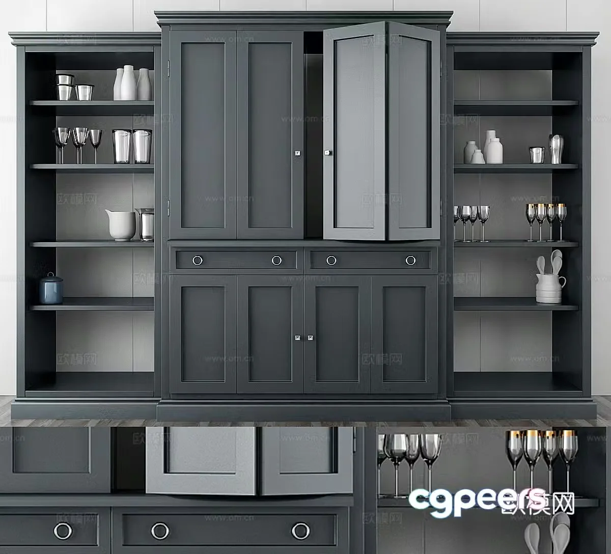 Medium-old cabinets side cabinets side cabinets cabinet decorations dishes kitchen supplies solid wood cabinets 3D model